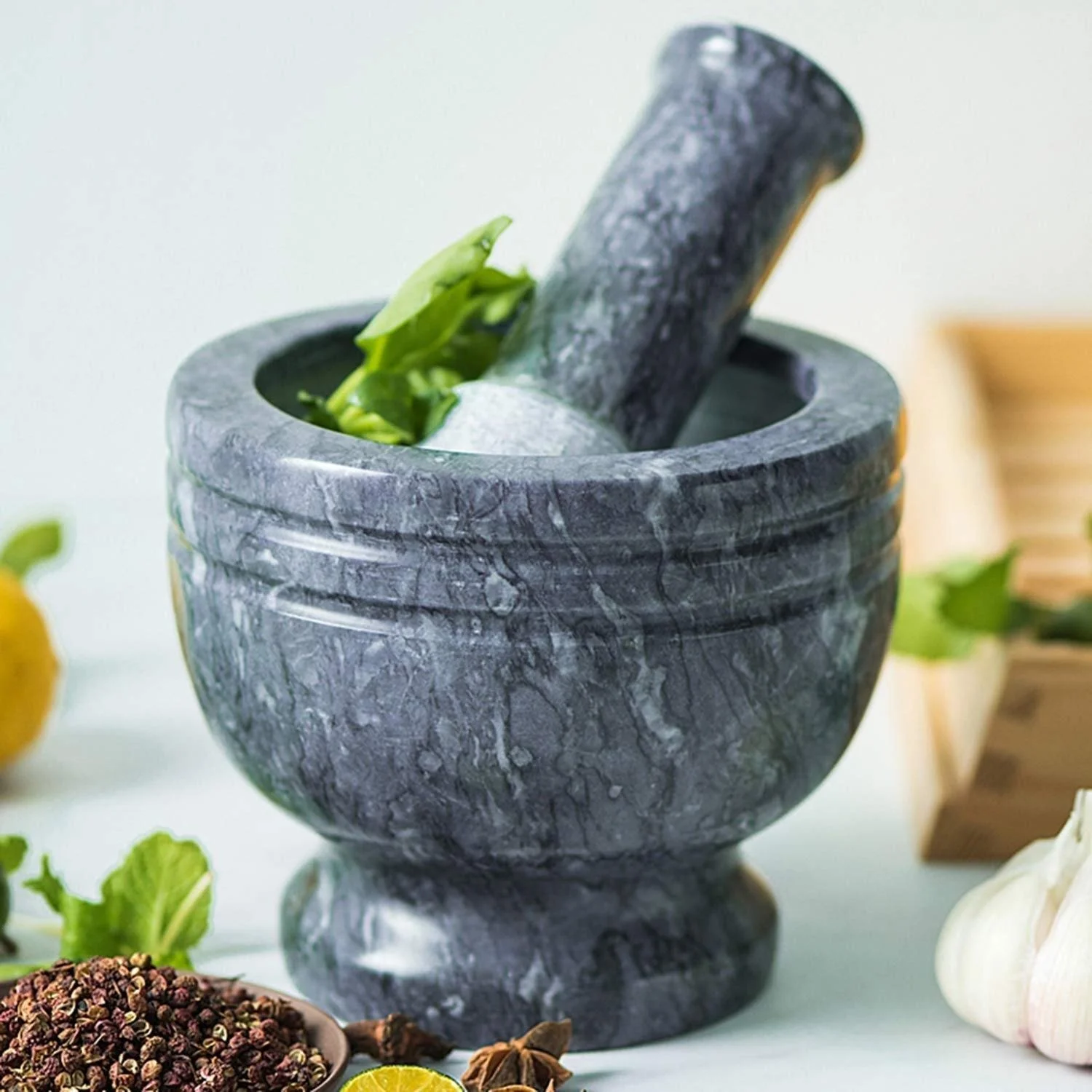 Ступка з товкачиком, високоякісний і міцний натуральний мармур, фото №4 Ступка з товкачиком, високоякісний і міцний натуральний мармур, фото №4