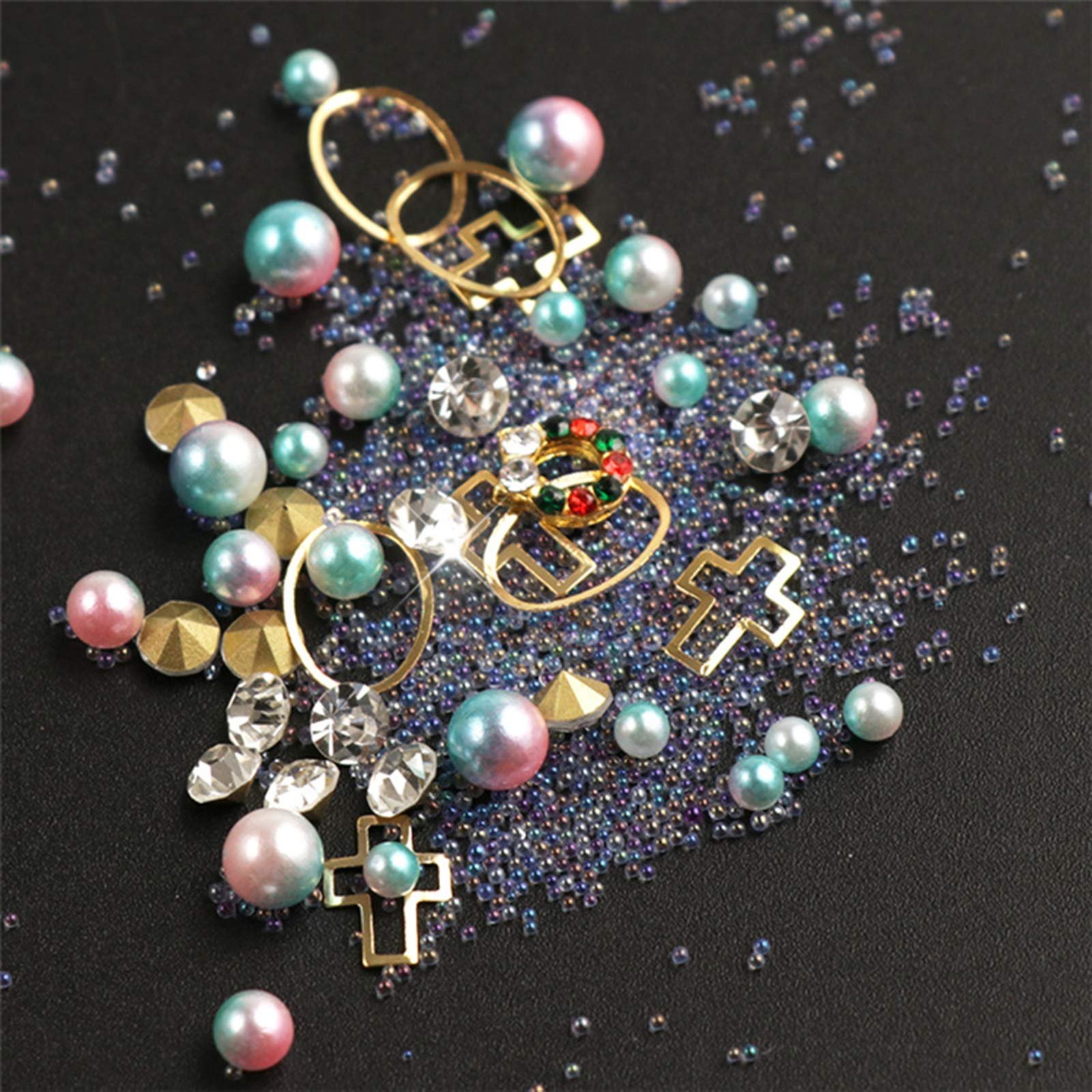 Бусины Градиентные для ногтей Mermaid 9 коробок Разноцветные Бусины для ногтей Стразы для украшения ногтей, фото №2