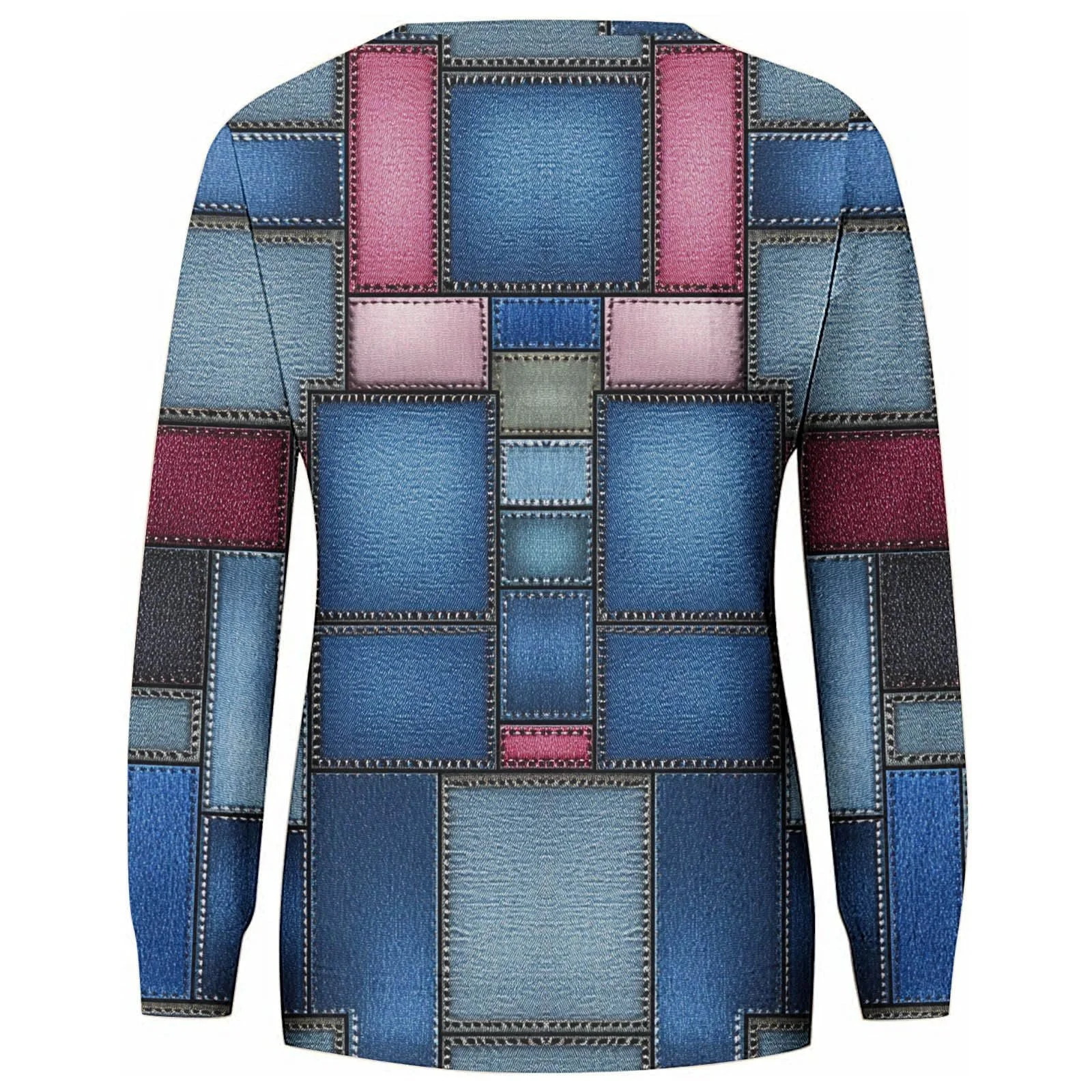 Свитшот Komiseup Oversize Y2K Пуловер Длинный рукав Круглый вырез Рубашка с длинными рукавами в клетку Флисовый пуловер 05, фото №5