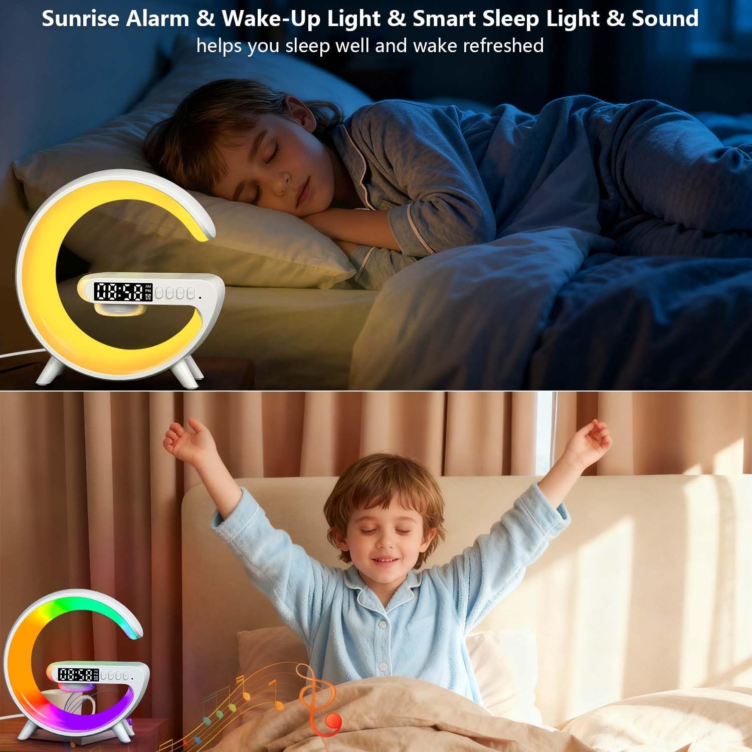 Настільна лампа G-lamp G-series Атмосферна Бездротова зарядка Bluetooth-колонка Будильник, фото №5