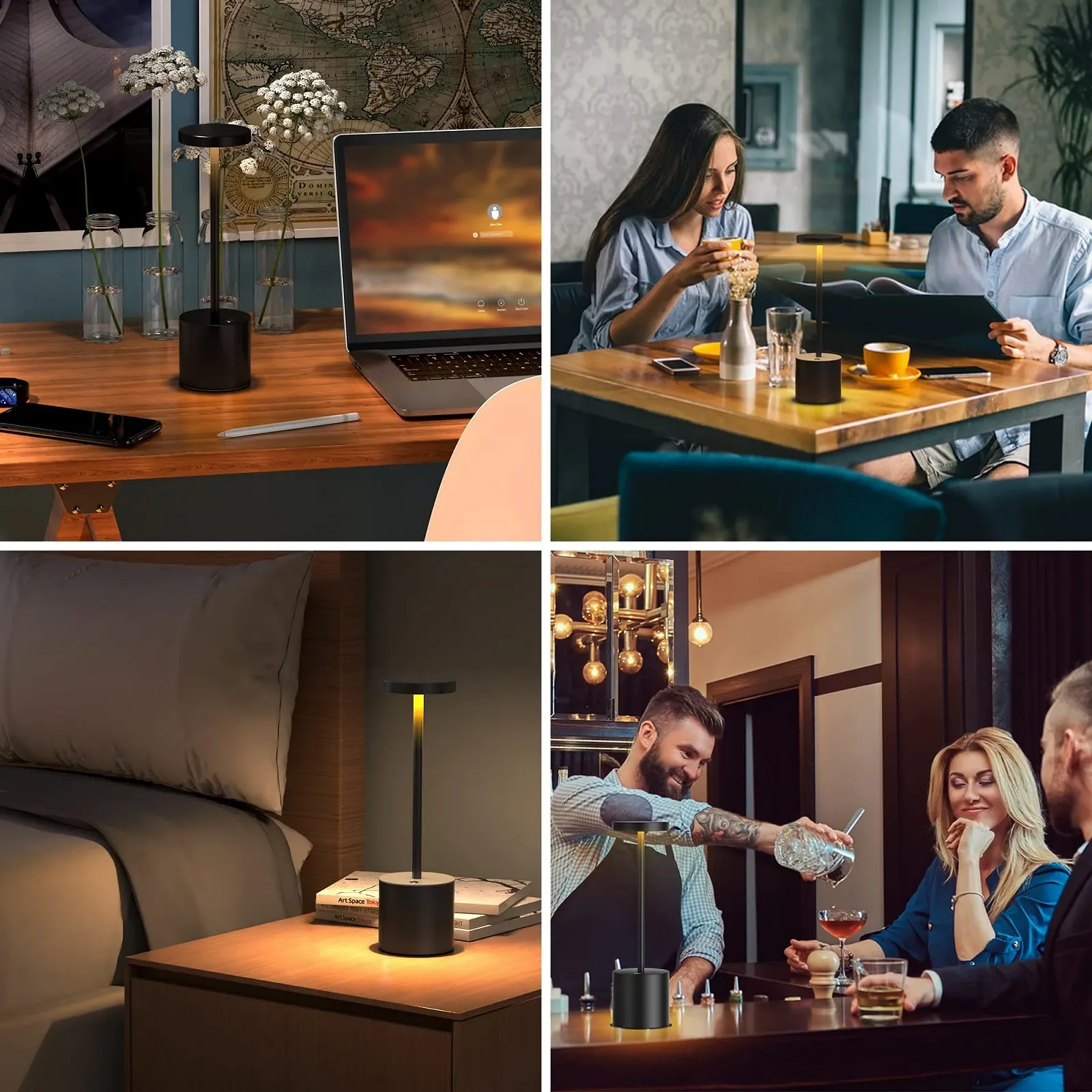 Настільна лампа Акумуляторна 5000 мАг Металева Алюмінієва Диммована LED USB Чорна (2 шт.), фото №8