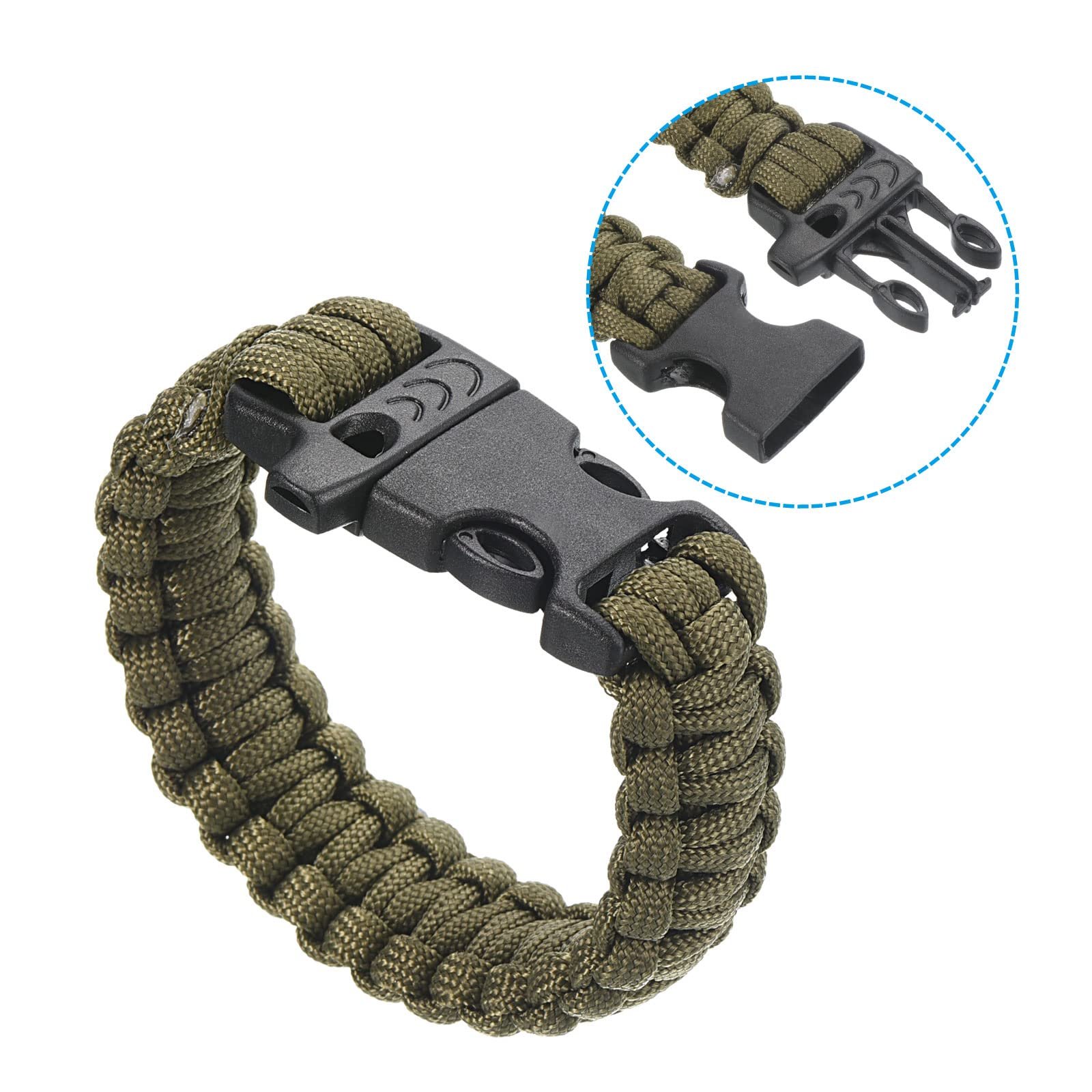 Браслет Paracord Survival PATIKIL Плетений з пластиковою пряжкою Темно-зелений, фото №4