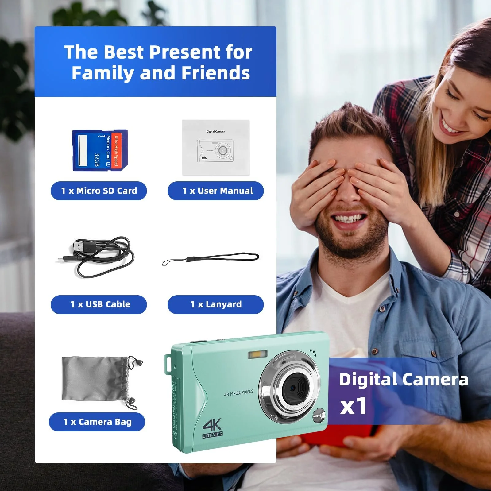 Цифрова камера CCN 48MP 1080P FHD 3,0-дюймовий екран 16X Digital Zoom Зелена, фото №7