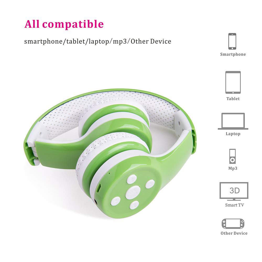 Навушники hisonic Bluetooth Дитячі З обмеженням звуку Вбудований мікрофон 15 годин відтворення Зелений, фото №4