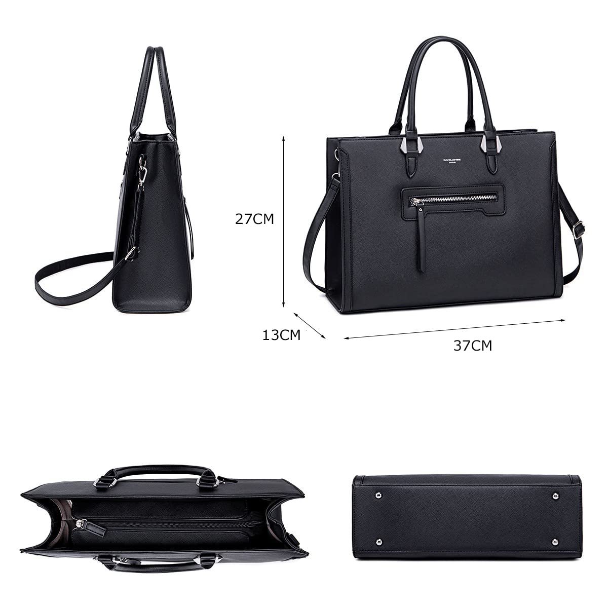 Сумка шоппер David Jones, большая, тоут, с ручкой, из искусственной ПУ кожи, много отделений, черная, фото №5