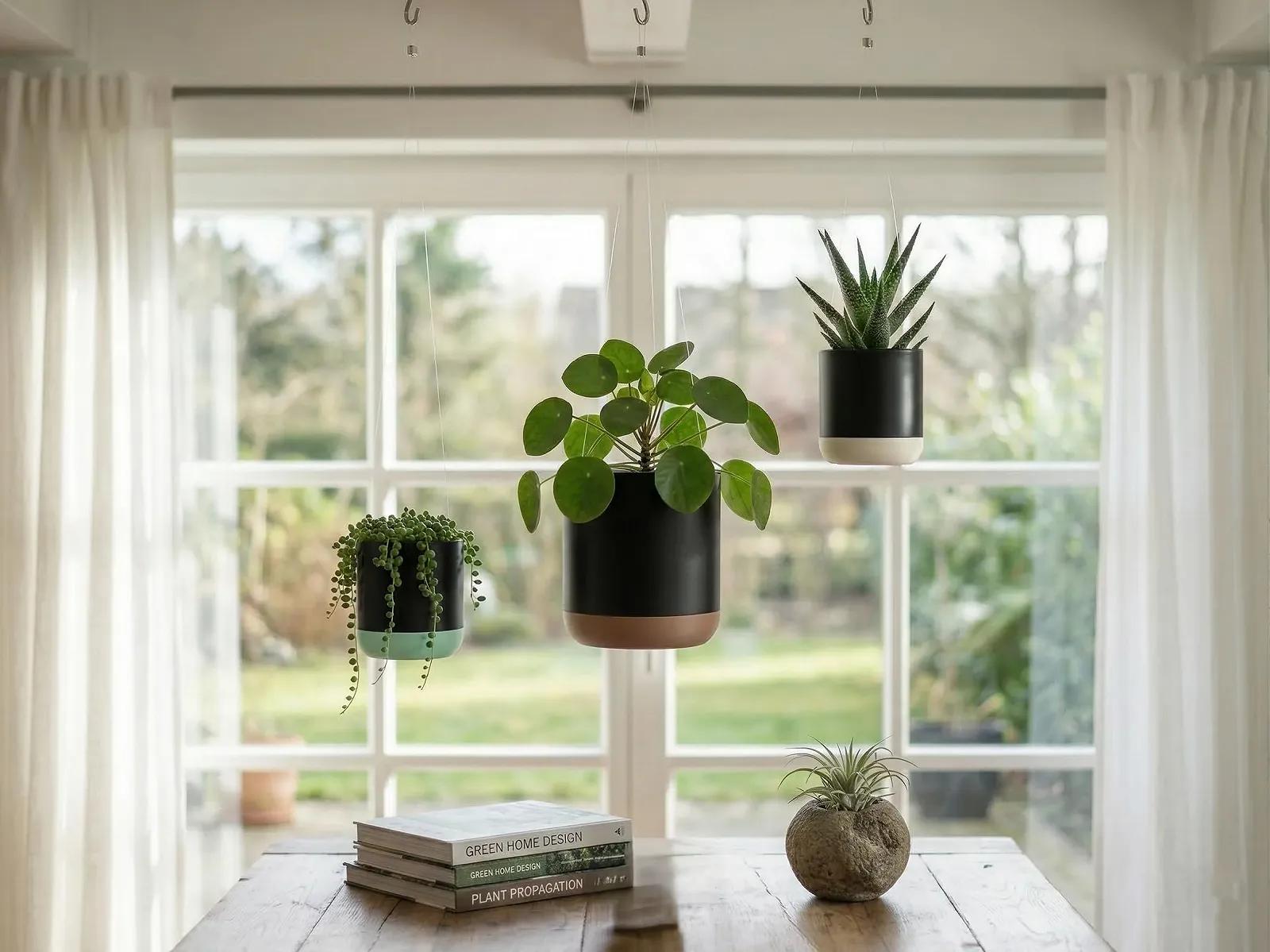 Подвесная корзина Two-Tone Smooth Современная Невидимая подвеска и съемный поддон Слоновая кость Набор: Большой + Малый, фото №2