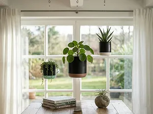 Подвесная корзина Two-Tone Smooth Современная Невидимая подвеска и съемный поддон Слоновая кость Набор: Большой + Малый synthetic.ua - Фото 1