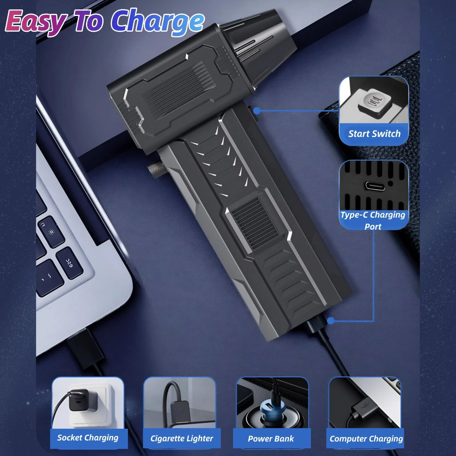 Бездротовий очищувач високого тиску Ruiqas 140000 rpm Портативний електричний міні-повітродувка  для ПК та побутової техніки, фото №4