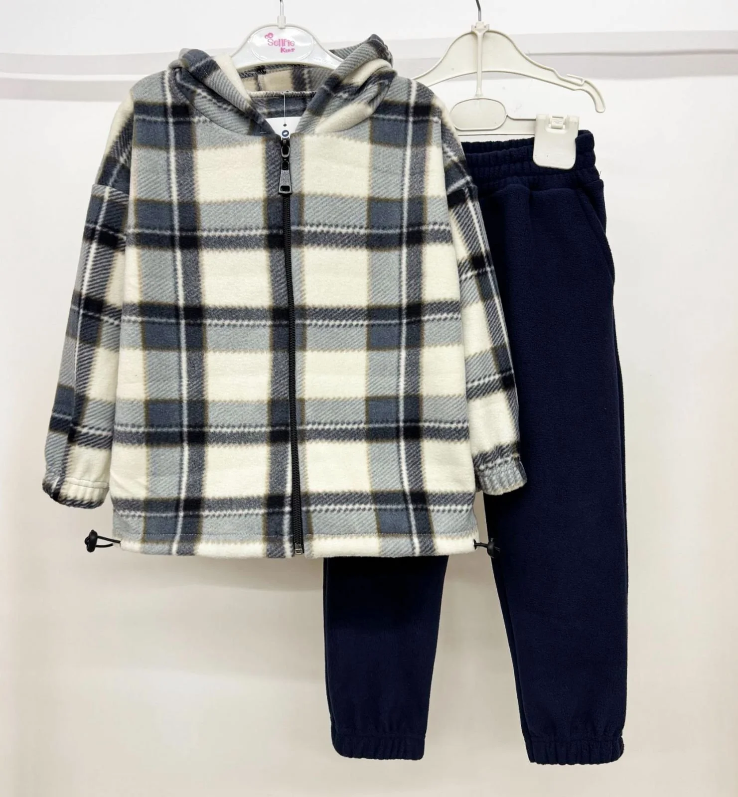 Теплий костюм клітинка фліс дитячий від 98 до 158 см флісовий костюм у клітинку для хлопчиків та дівчат, фото №3