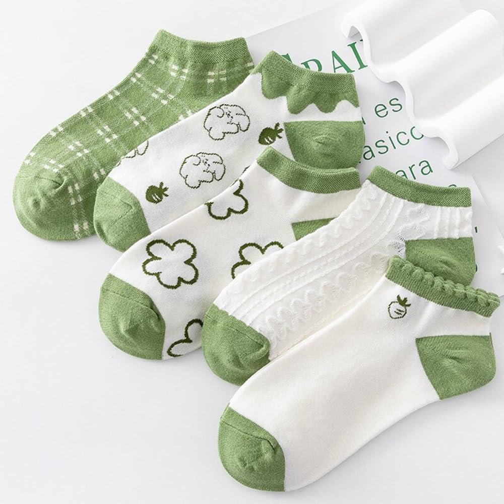 Носки Женские Дышащие Ankle Socks Ruffle Socks Короткие Полуноски Хлопковые Ankle Socks Мультяшные Животные Спортивные Летние Ankle Socks Носки для Кроссовок - 5 пар, фото №4