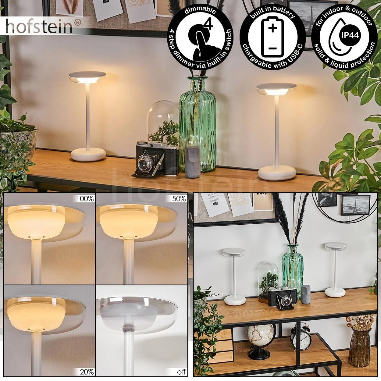 Настільна лампа HOFSTEIN Baigorrita LED комплект з 2 шт. 1 W 160 lm 3000 K USB-C Біла, фото №2