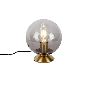 Настільна лампа Qazqa Art Deco Pallon I Brass Smoked Glass - Фото 1