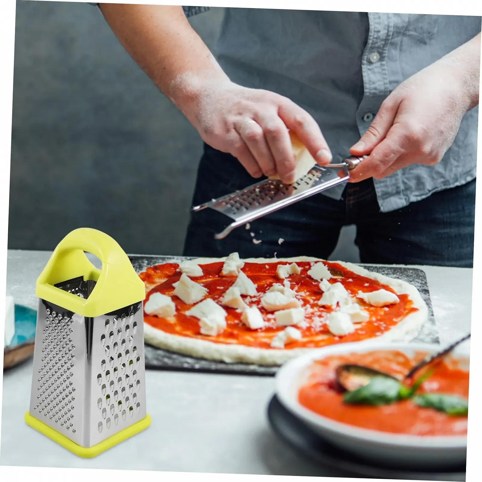 Терка з 4 сторін з контейнером для зберігання, для овочів і картоплі, багатофункціональна, нержавіюча сталь, фото №3