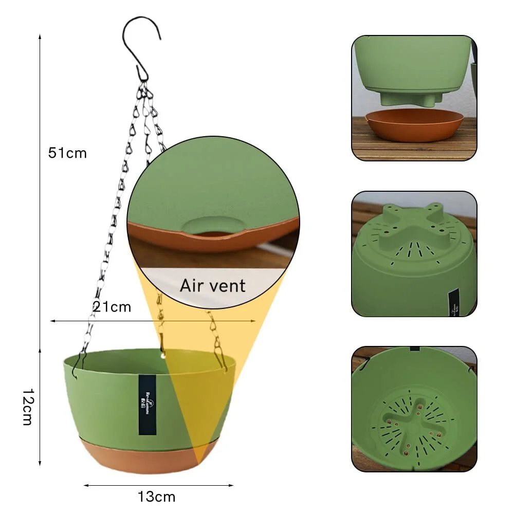 Підвісні горщики 2 шт. 21 см з дренажем та піддоном, фото №2