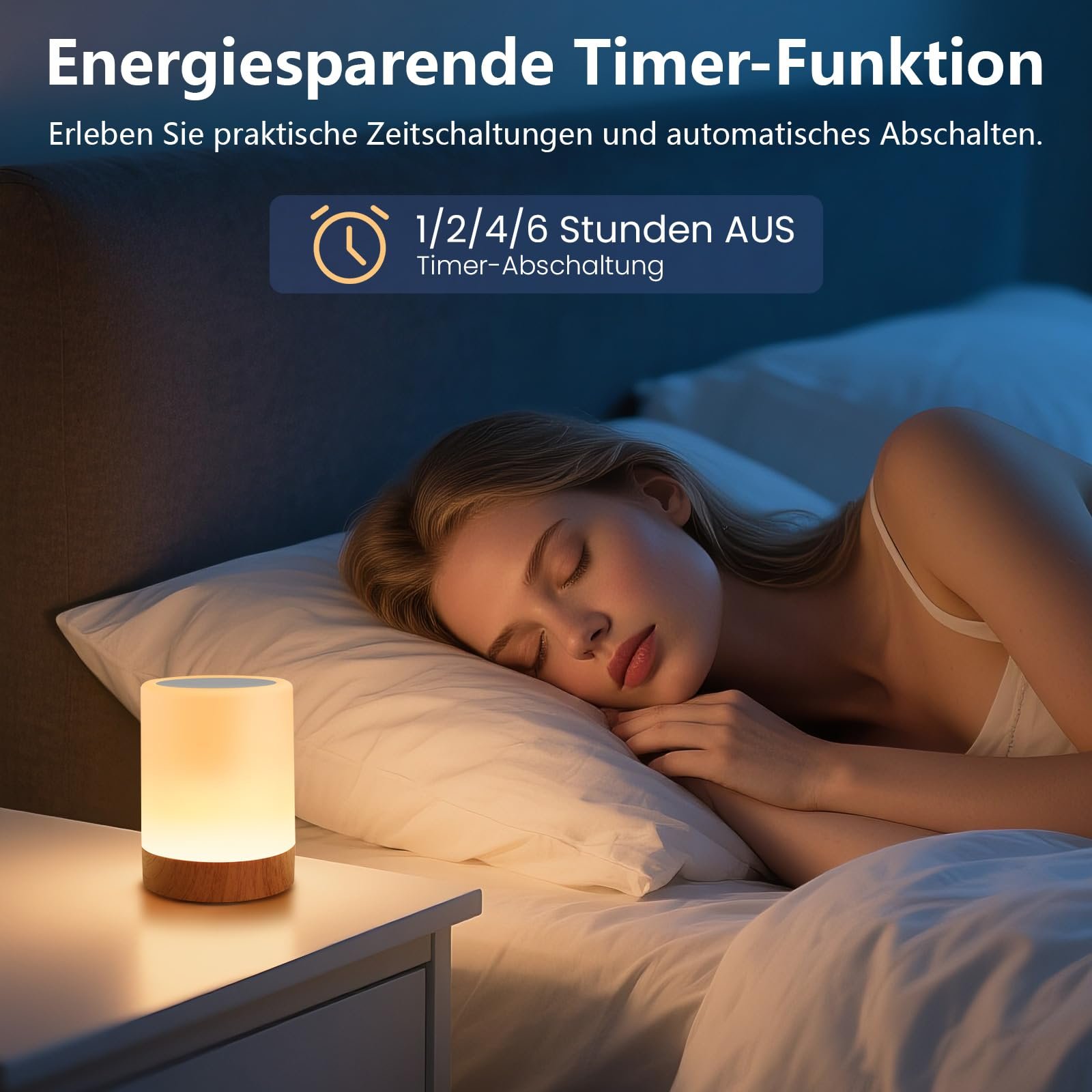 Настільна лампа-нічник LED Бездротова Сенсорна 13 кольорів Акумуляторна USB Таймер Дерево, фото №4