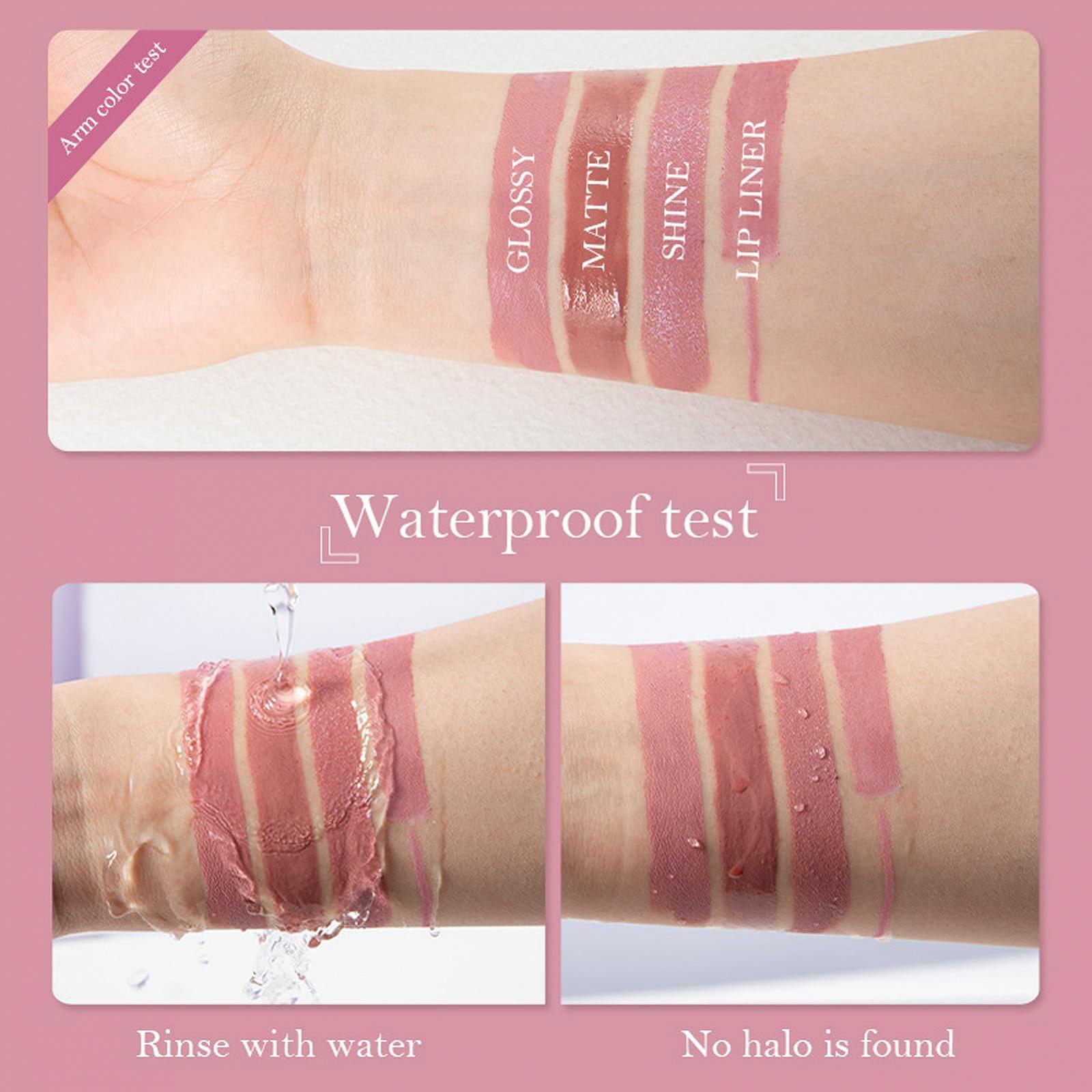 Набір блисків для губ, 4 стійкі дощовики в 1 Матовий блиск для губ з підкладкою для жінок для зустрічей, фото №2