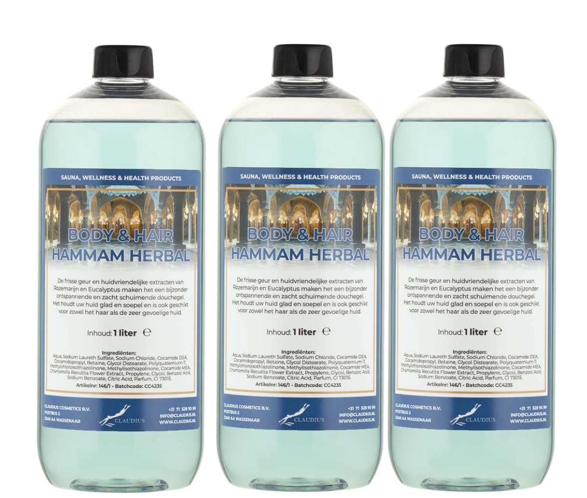 Гель 2 в 1 для тіла та волосся Hammam Herbal 1 л Прозорий Набір із 3 шт, фото №1