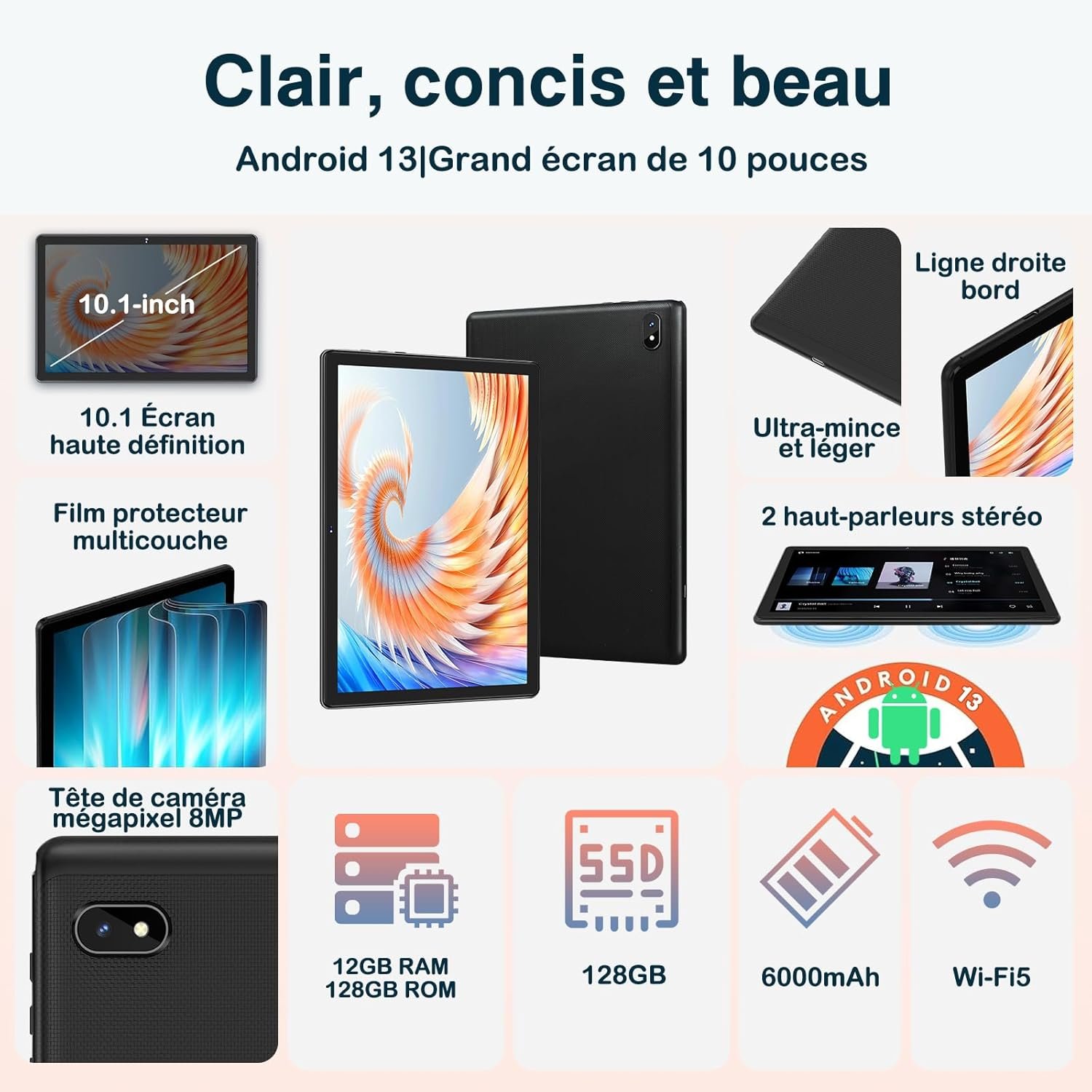 Планшет 10.1" Jusyea J5 6+6/128Gb 8 ядер Android 13 6000 мАч черный, фото №2