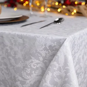 Скатертина Giovanni Dolcinotti Прямокутна Jacquard Damask Різдвяна Біла 140 x 220 см - Фото 1