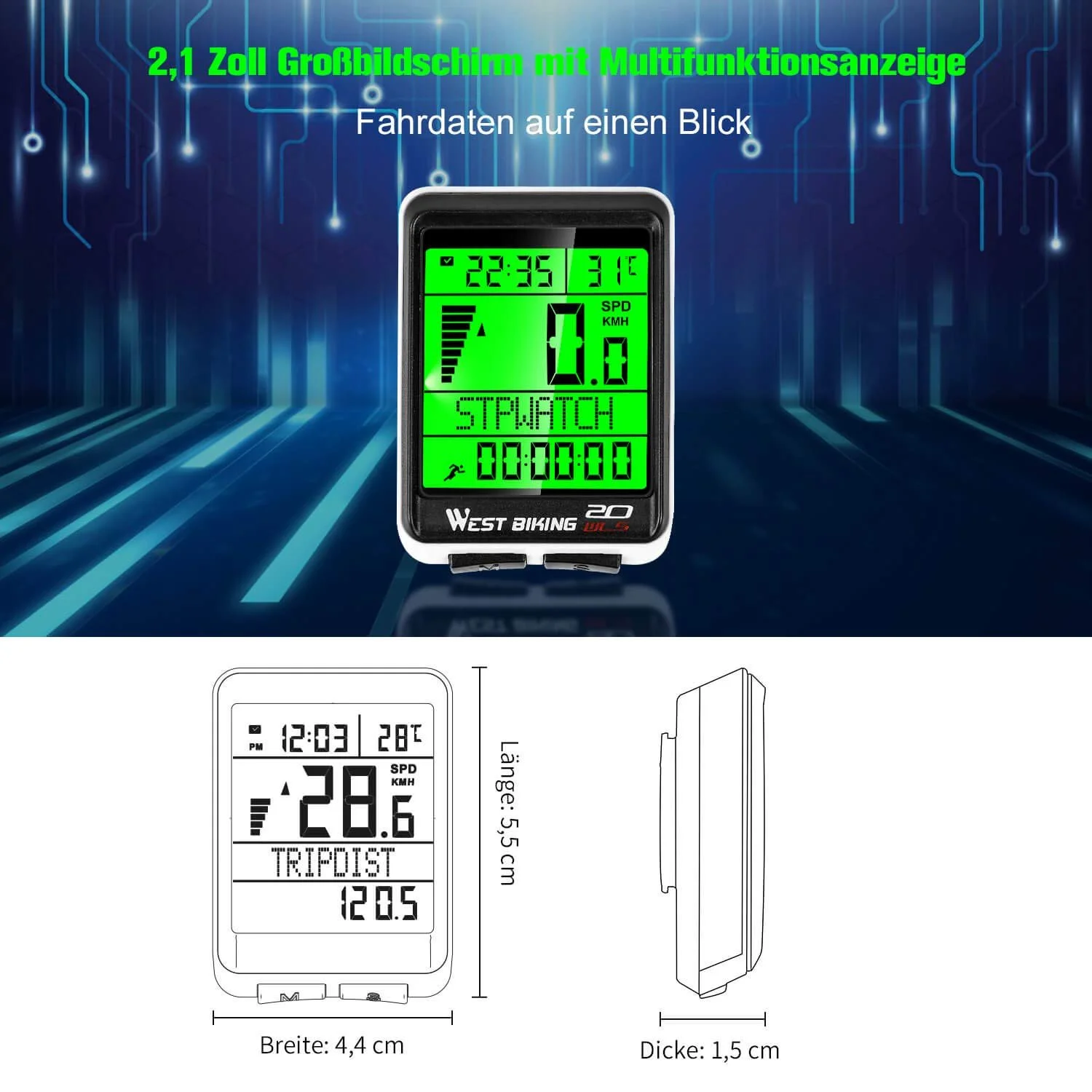 Велокомп’ютер бездротовий ICOPRO 2.2" LCD водонепроникний Чорний, фото №5