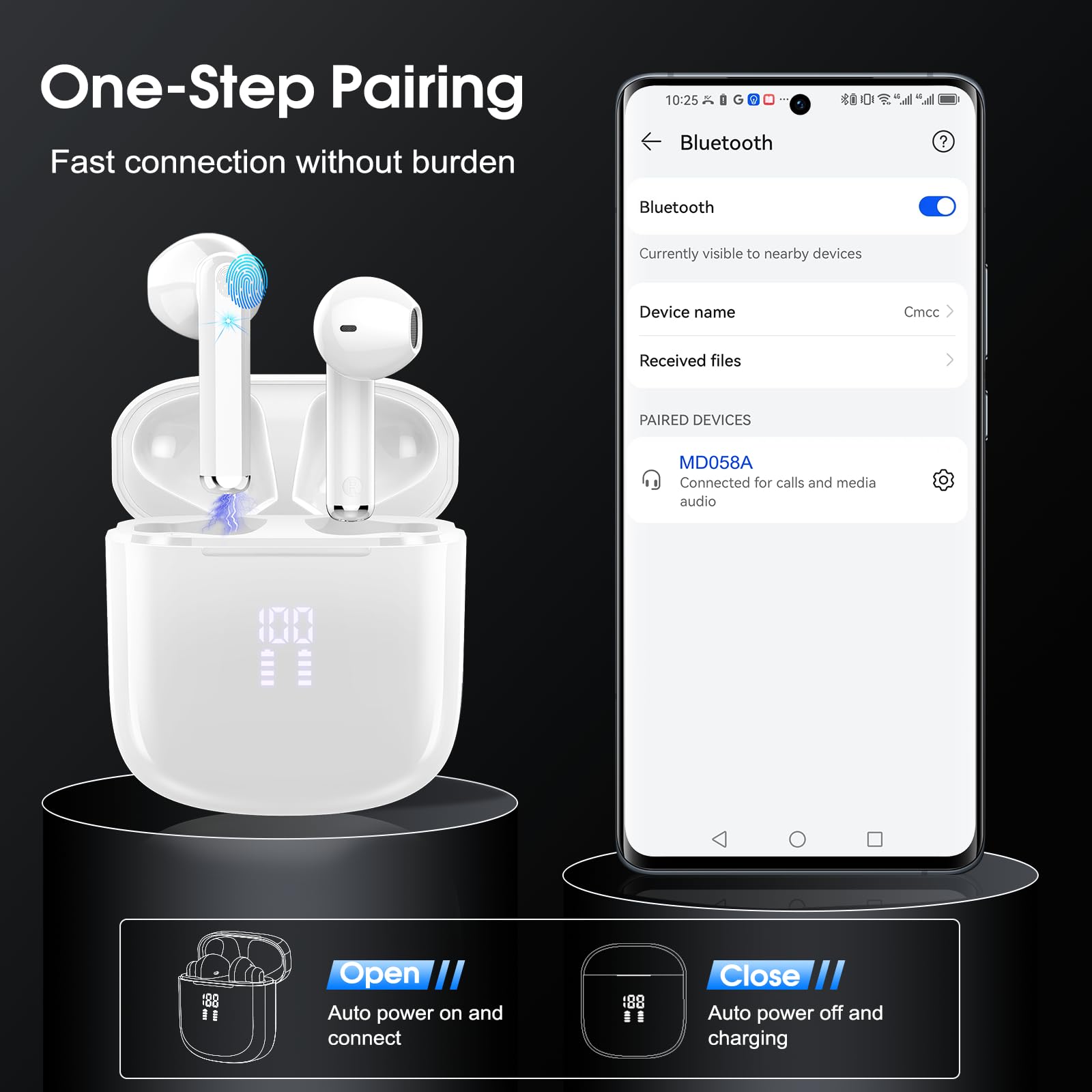 Наушники OYIB 2024 In-Ear Bluetooth 5.3 ENC Mic 25 Hours Deep Bass Touch Control IP7 LED Display, фото №4