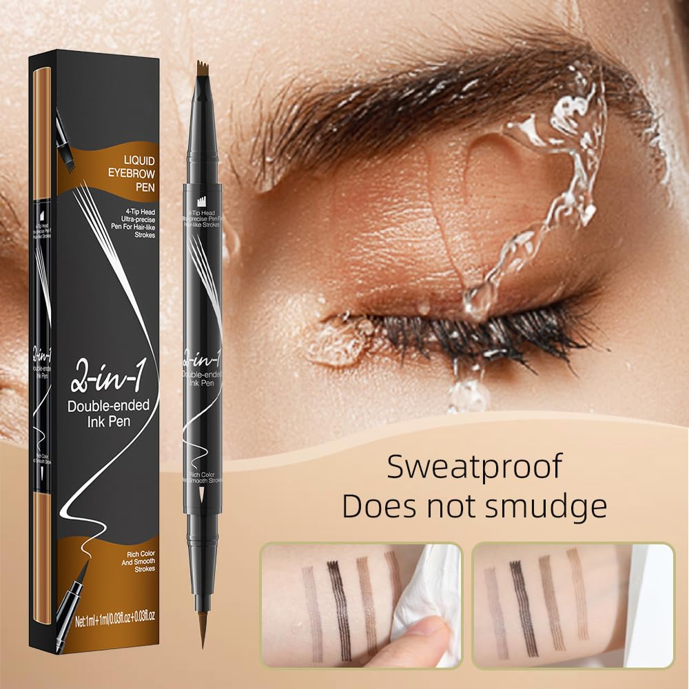 Карандаш для бровей Microblading 2024 Улучшенный водостойкий карандаш для бровей с 4 вилообразными наконечниками 2-в-1 двухсторонний волшебный карандаш для бровей стойкий к размазыванию 3D (01#Светло-коричневый), фото №3