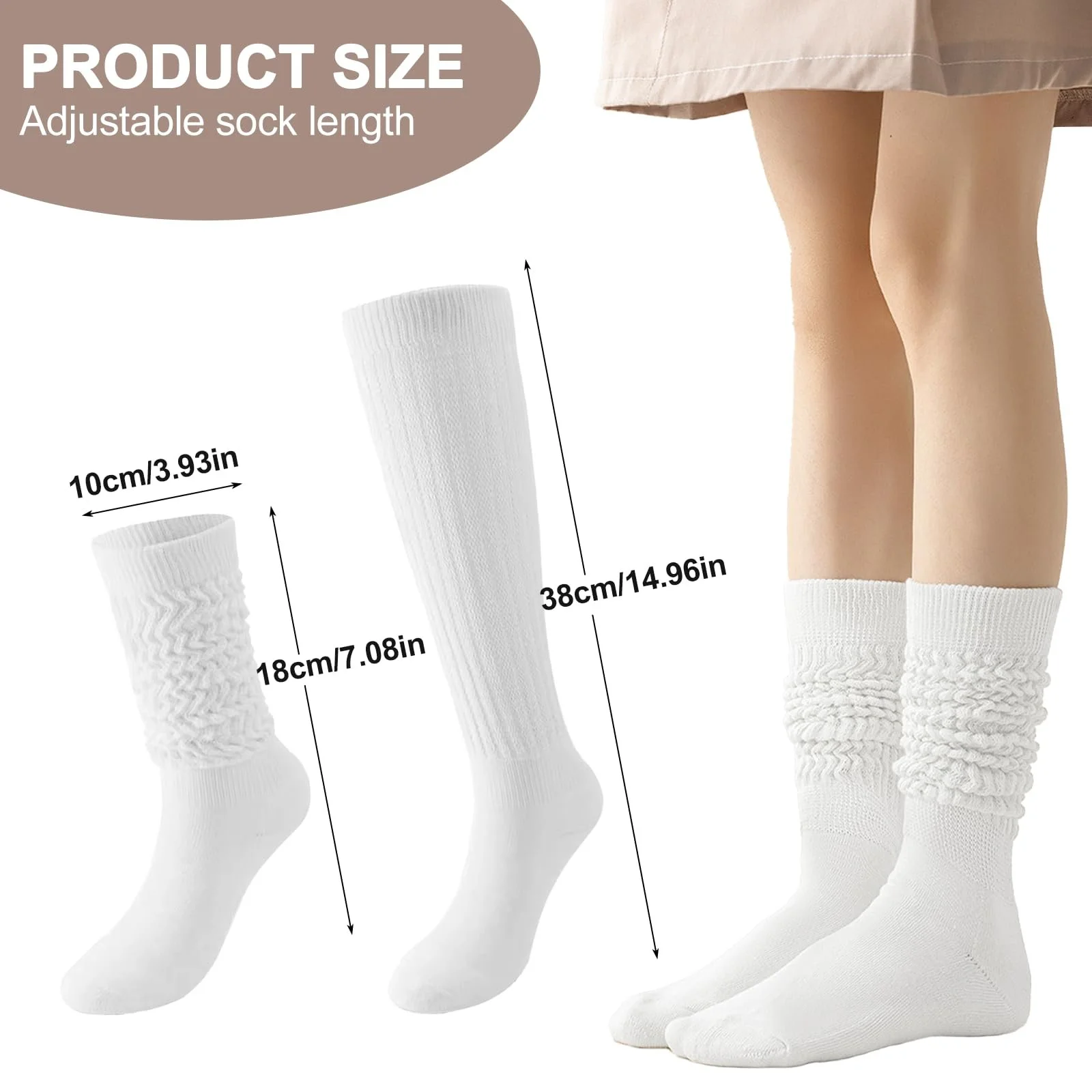 3 пари жіночих гольфів Чорний Білий Хакі, фото №2