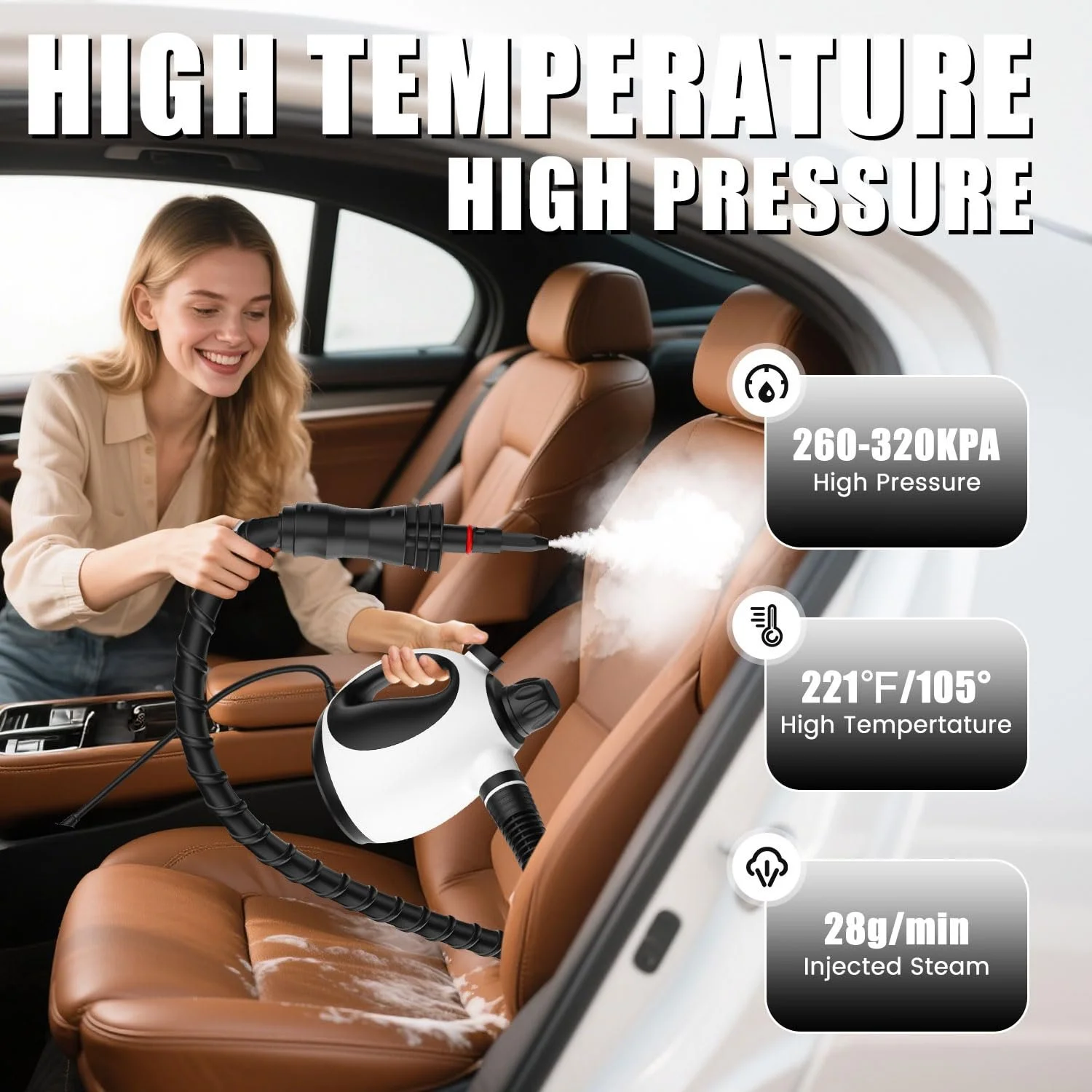 Ручной пароочиститель LAIKORE для дома, портативный, многоцелевой, для глубокой очистки, белый, фото №5