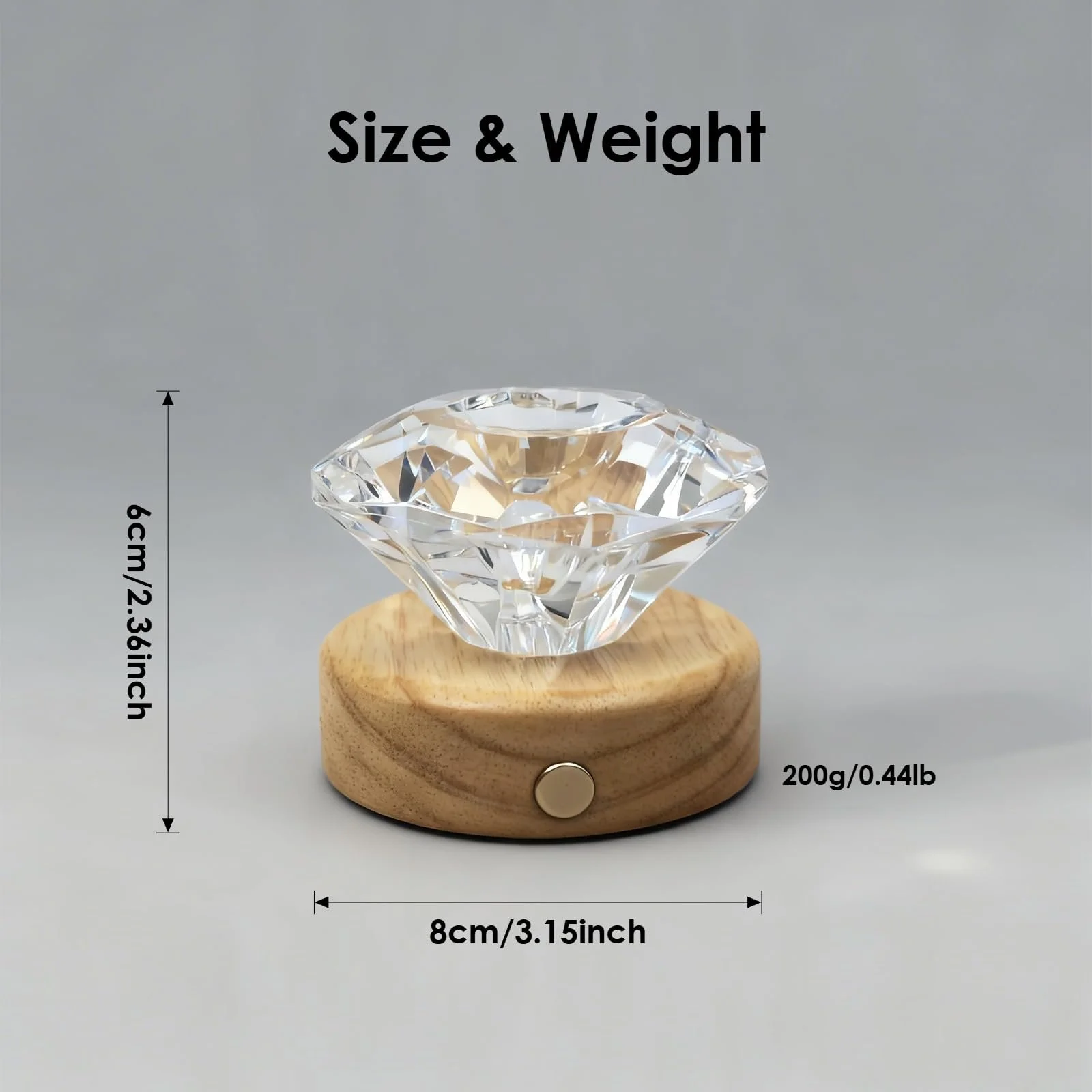 Настільна лампа у формі діаманта мала з RGB нічником акумуляторна основа з цільного дерева, фото №5