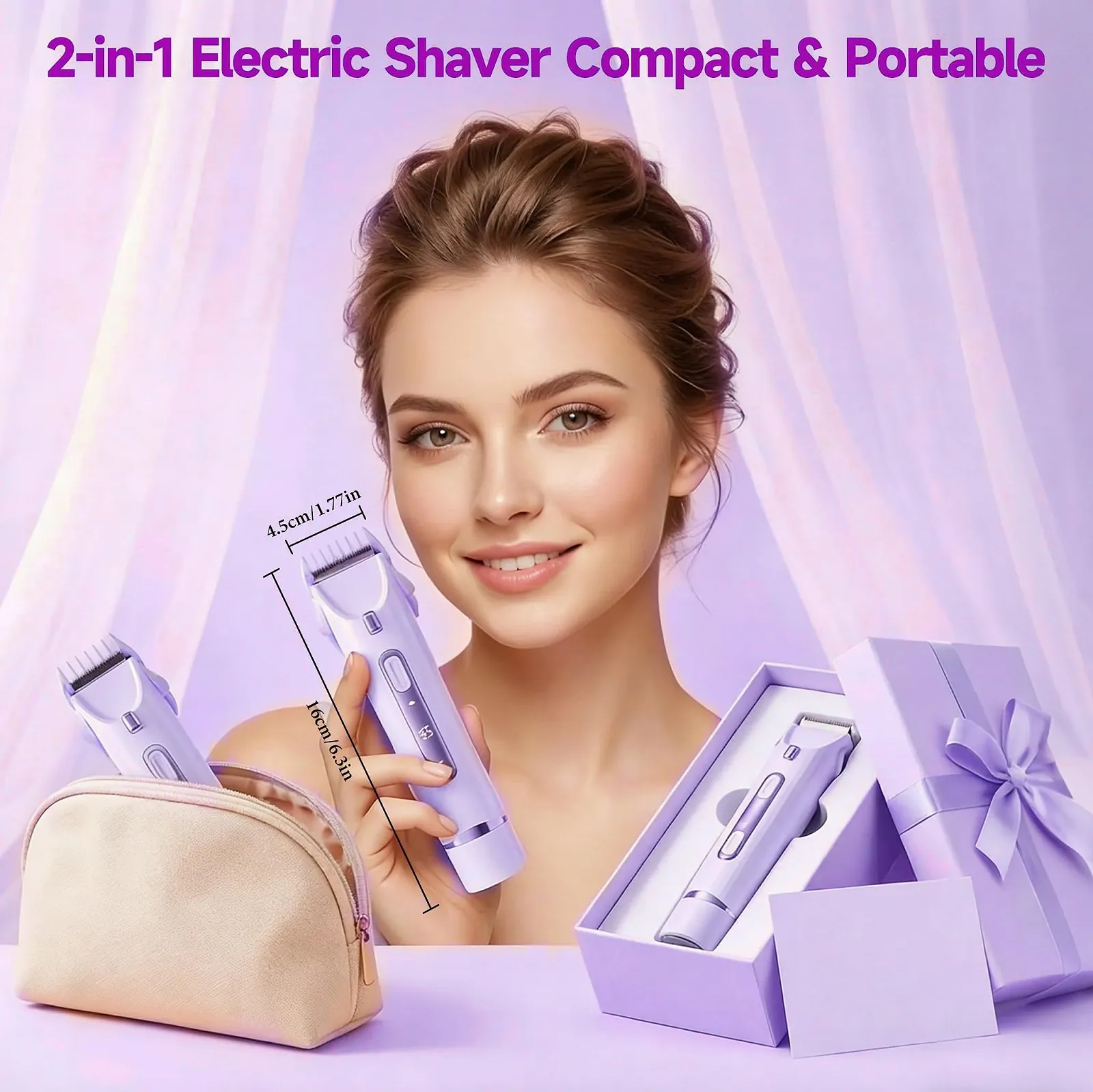 Електробритва жіноча 2-в-1 IPX7 Wet & Dry з LED підсвіткою, фото №7