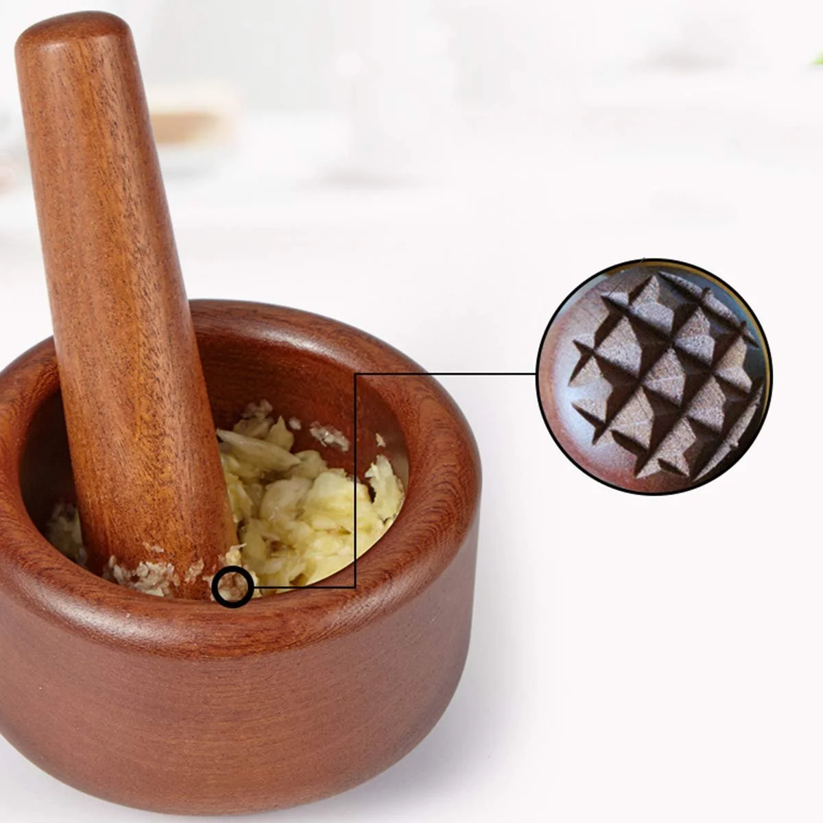 Ступка Деревʼяна з товкачиком Набір Чаша для подрібнення часнику Спеції Подрібнювач Ручний, фото №3