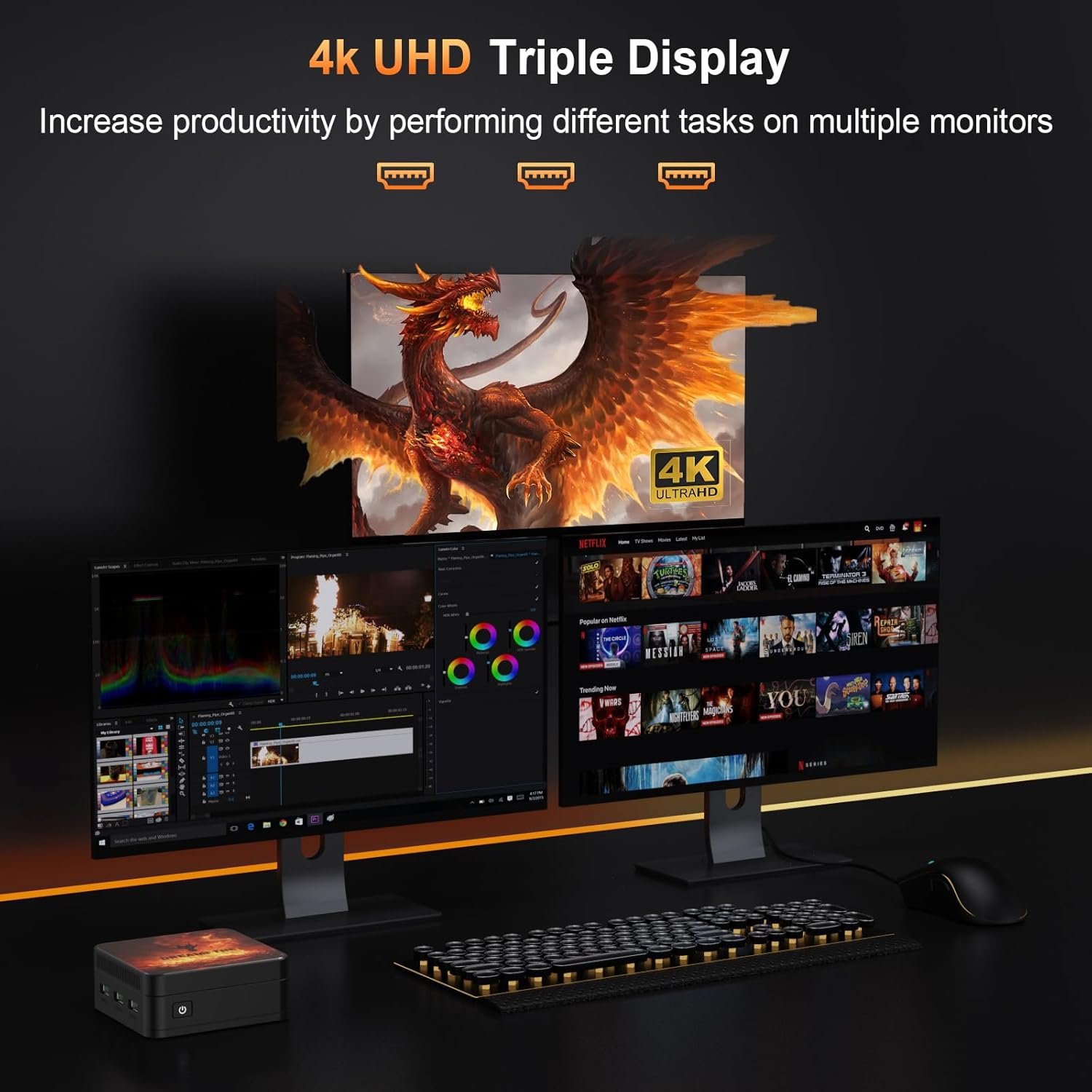 Мини ПК DREAMFYRE DR06 / Intel N100 / RAM 12GB / SSD 512GB / UHD Graphics / 3 x HDMI / 2 x LAN / Wi-Fi 5 / Bluetooth 5.0 /  Windows 11 / Черный, фото №6