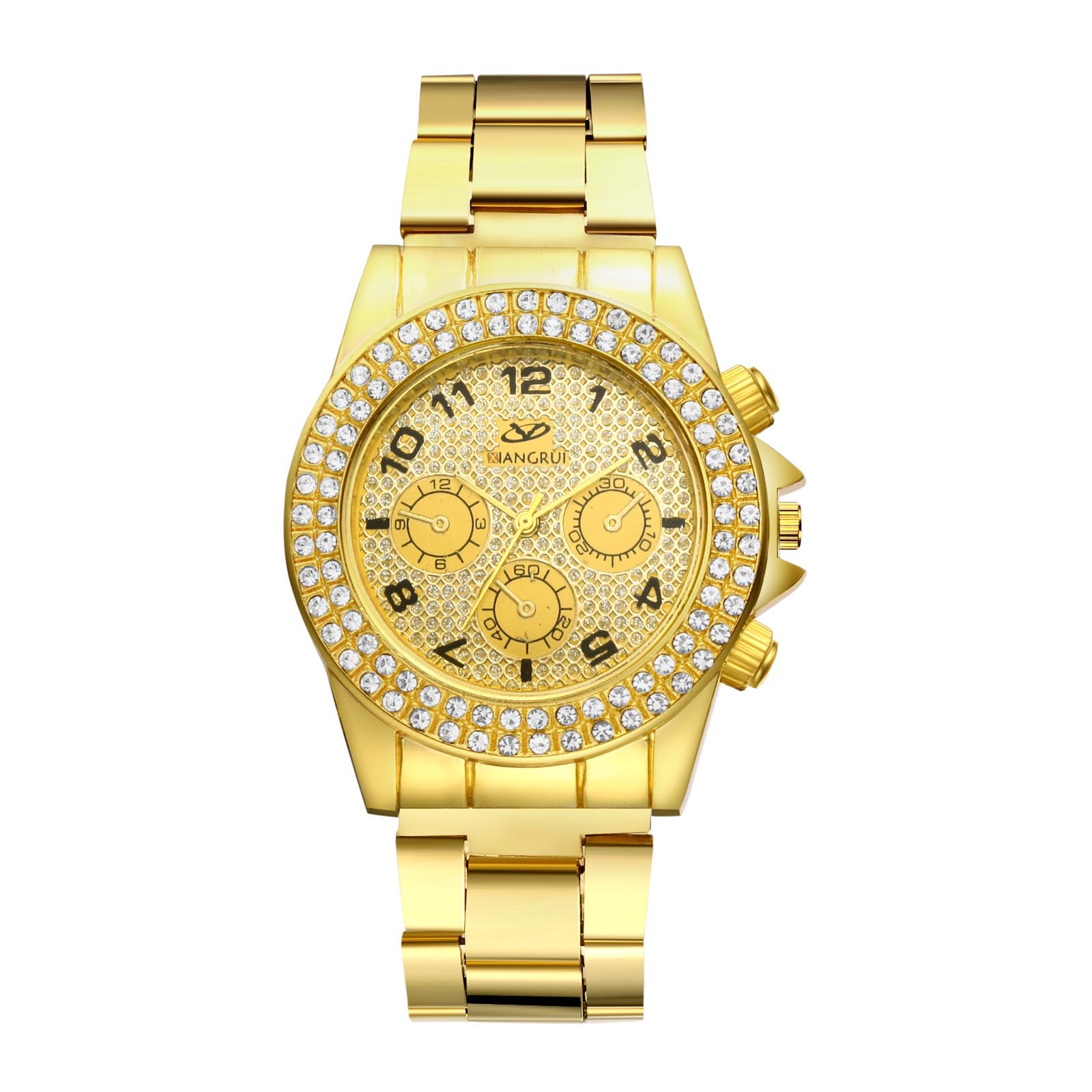 Часы Avaner Watches Couples Gold Женские часы с кристаллами Кварцевые аналоговые с арабскими цифрами Золотые, фото №1