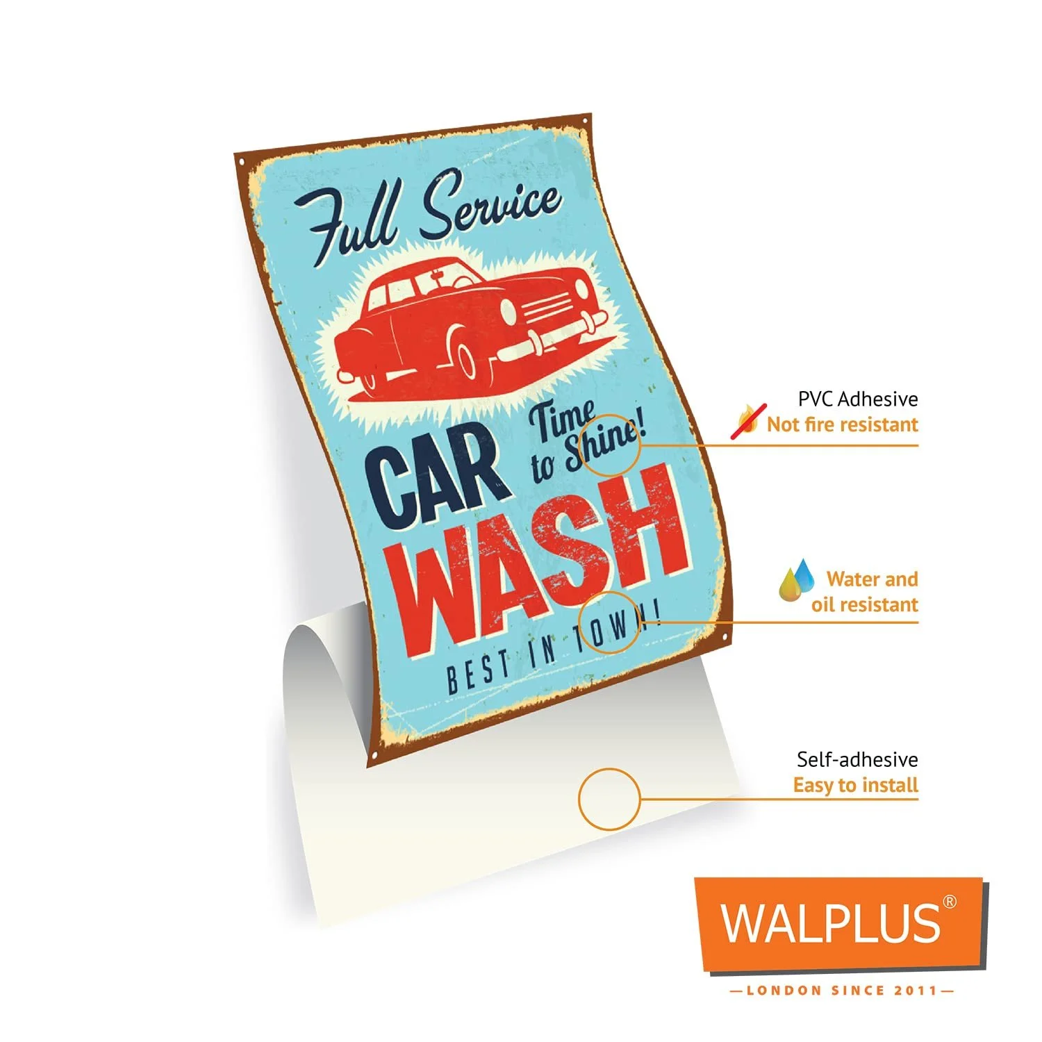 Наклейка на стіну Walplus 60-UXWC-QMFQ 152x161 см Vintage Metal Sign Collage самоклеюча вінілова DIY різнокольорова, фото №7