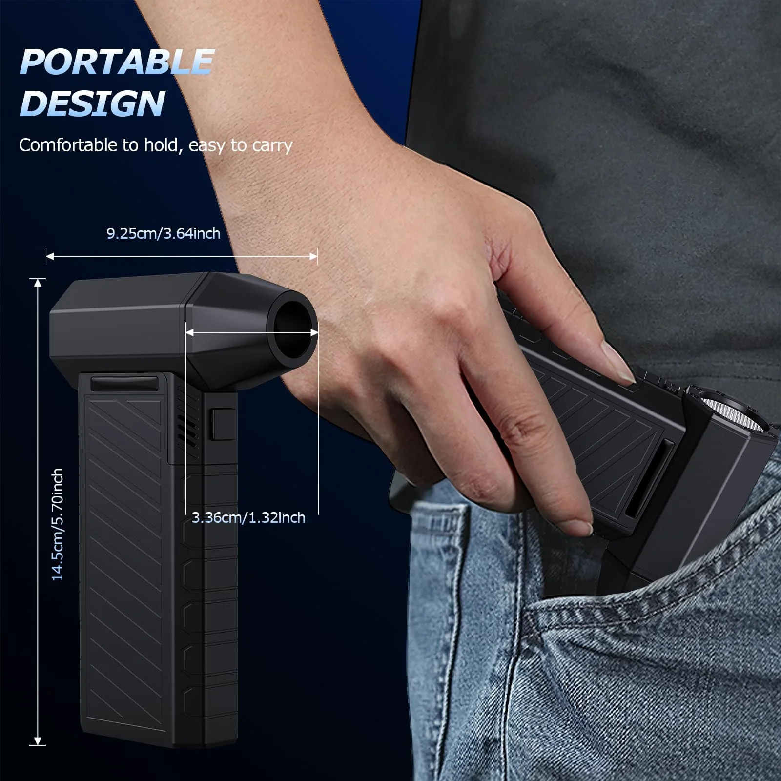 Електрична повітродувка CCmall 180 000 RPM 10 000 mAh 3 швидкості LED-підсвічування Turbo Jet Fan, фото №6 Електрична повітродувка CCmall 180 000 RPM 10 000 mAh 3 швидкості LED-підсвічування Turbo Jet Fan, фото №6