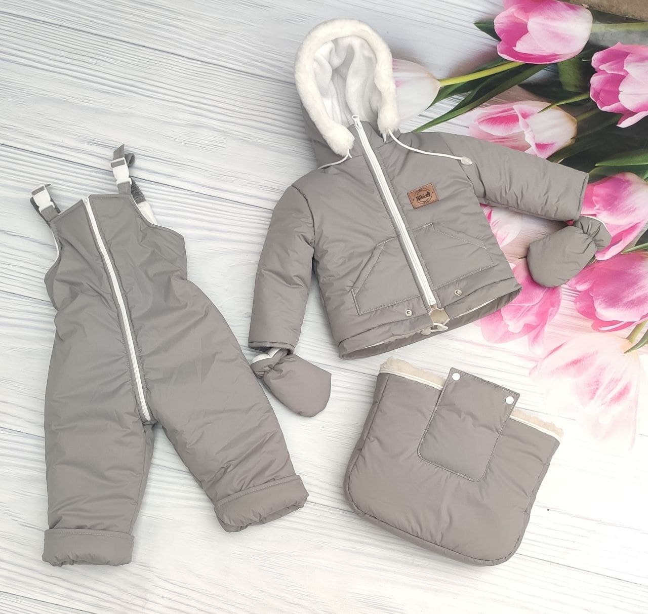 Дитячий зимовий комбінезон 3в1: конверт, куртка, штани сірий (EL00014), фото №1 Дитячий зимовий комбінезон 3в1: конверт, куртка, штани сірий (EL00014), фото №1