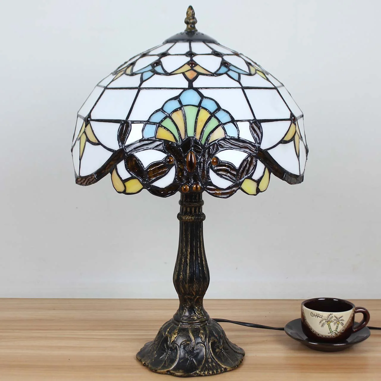 Настільна лампа Bieye L30025 18 дюймів Бароко в стилі Тіффані вітражне скло металева основа, фото №3