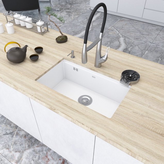 Біла мийка на кухню під стільницю 1 мм з нержавійки Nett NW-7042, фото №1