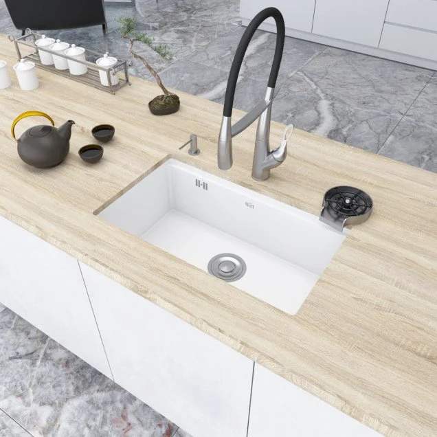 Біла мийка на кухню під стільницю 1.5 мм з нержавіючої сталі Nett NW-7042, фото №1