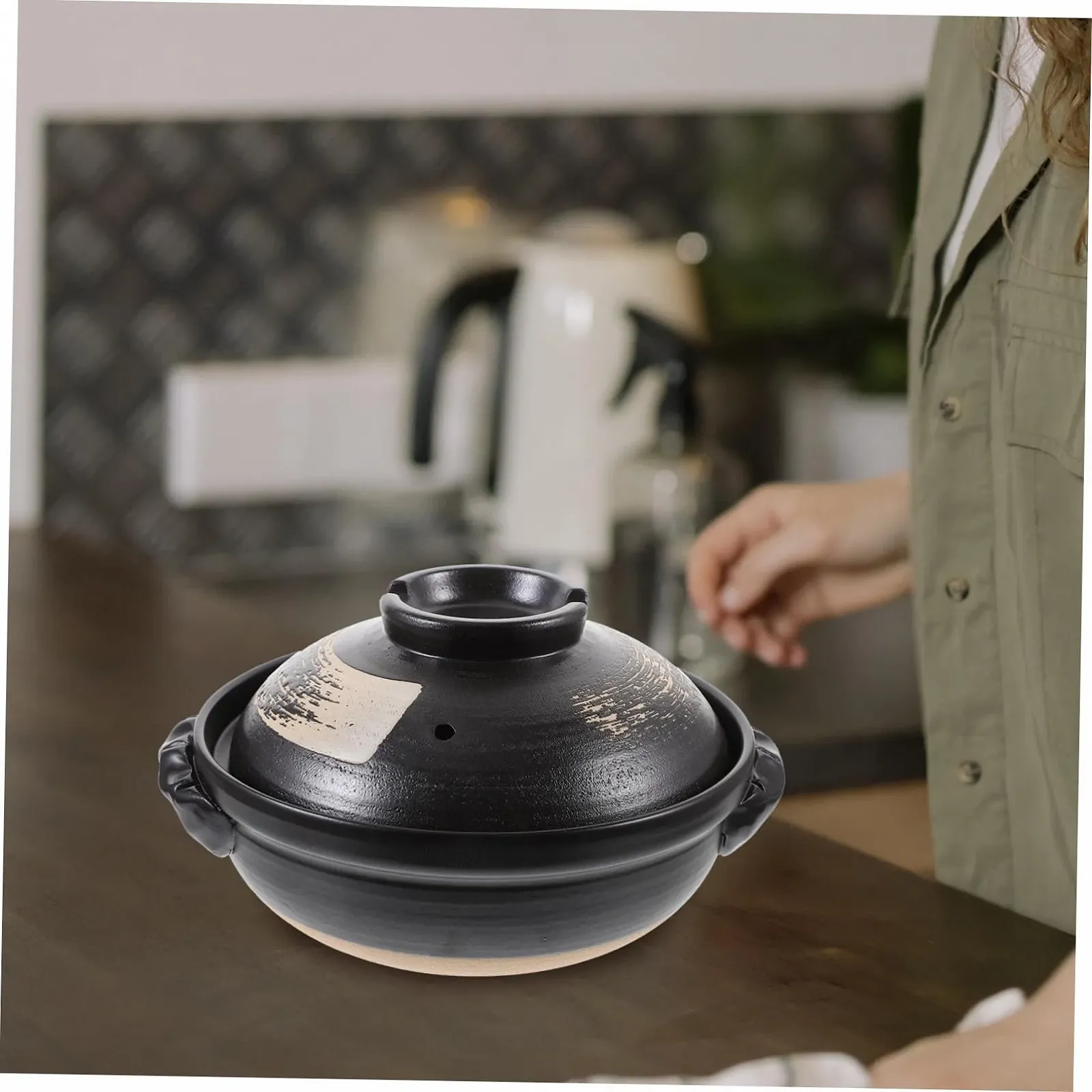 Кастрюля керамическая Toyvian 900 мл с ручками и термостойкой крышкой, фото №8