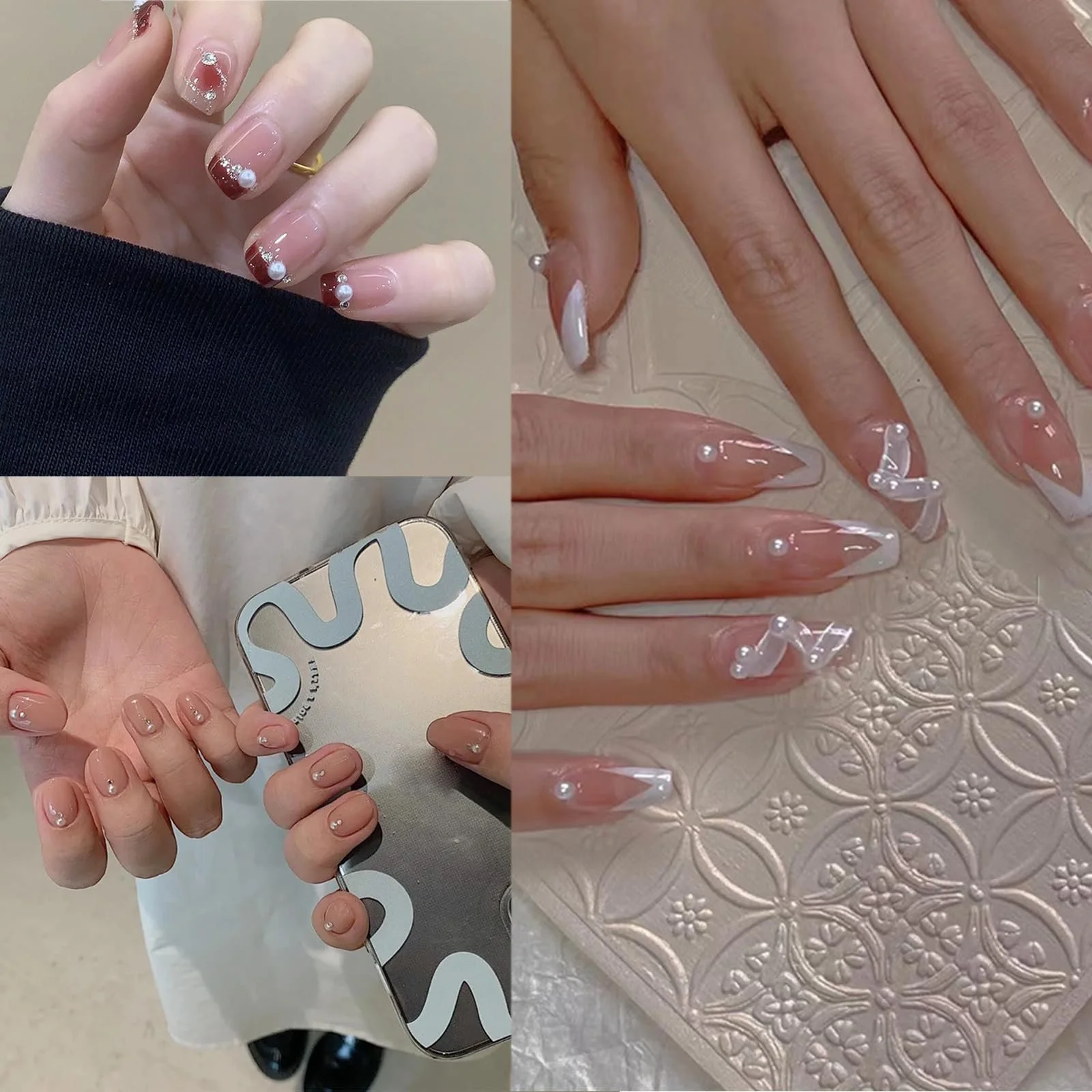 Стрази для нігтів, 2 коробки/24 відділення, білі намистини, фото №3