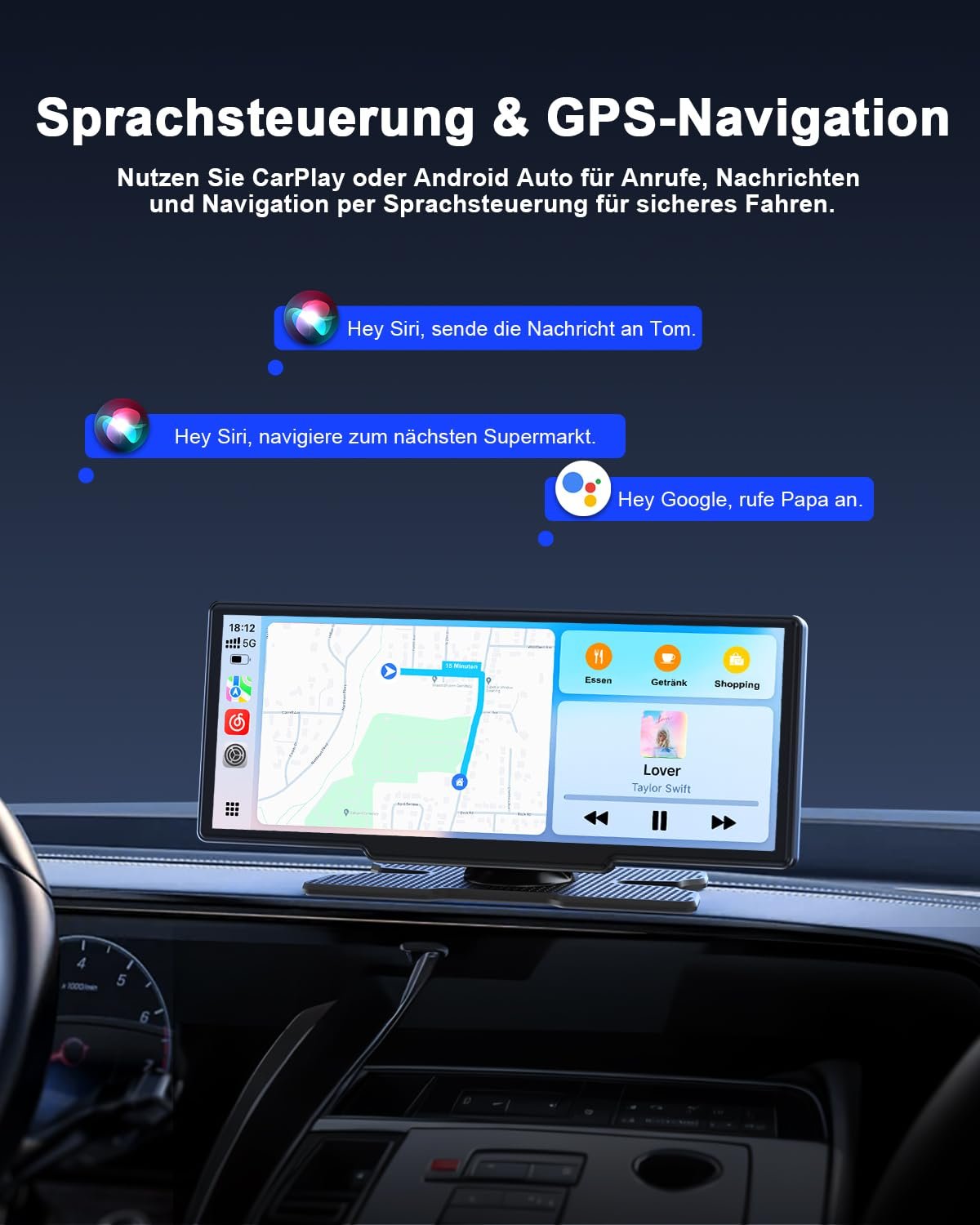 Дисплей Avylet 8.1 Inch Wireless Carplay для Android Car и Apple Carplay, Портативный IPS сенсорный экран с камерой заднего вида IP67, Обновления OTA, GPS навигация, Bluetooth 5.0, Mirror Link, FM/AUX, фото №4