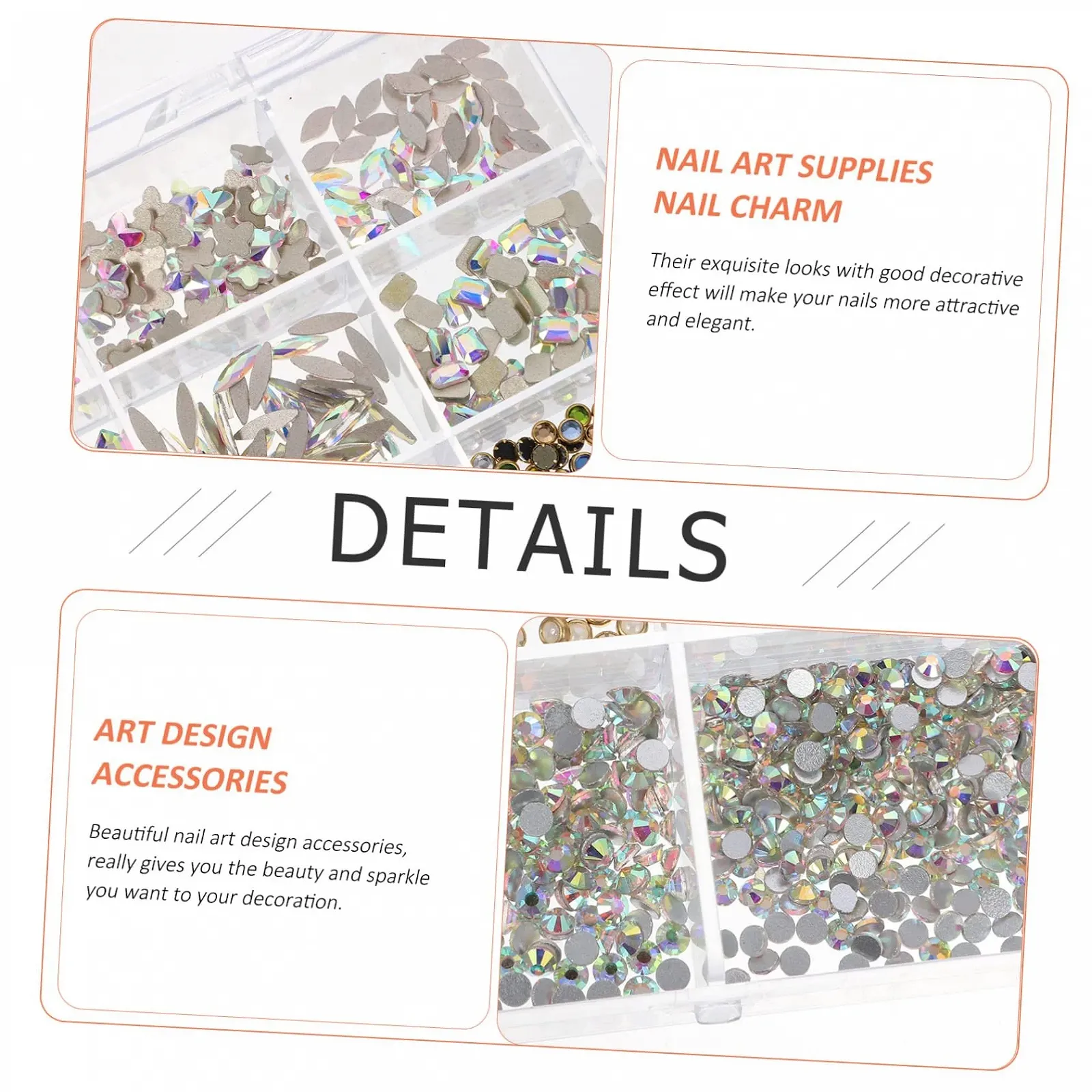 Стразы для ногтей в коробке, акриловые аксессуары для ногтей, 3D украшения, фото №4