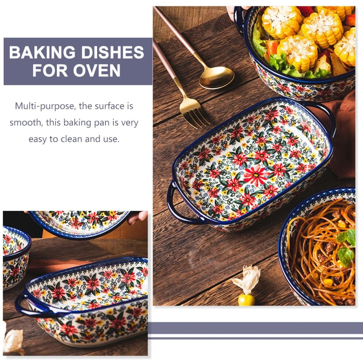 Форма для запекания керамическая прямоугольная с цветочным узором большая, фото №9 Форма для запекания керамическая прямоугольная с цветочным узором большая, фото №9