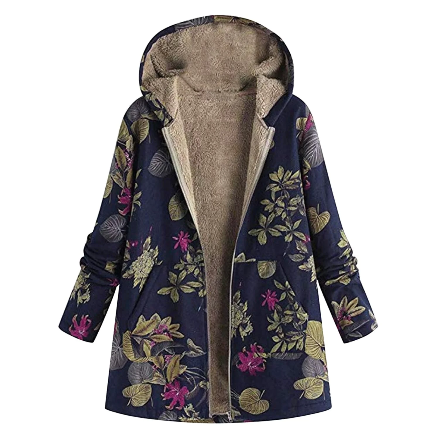 Женское зимнее пальто с капюшоном, теплое, на флисовой подкладке, с цветочным принтом, винтажное, утолщенное, мешковатое, фото №1 Женское зимнее пальто с капюшоном, теплое, на флисовой подкладке, с цветочным принтом, винтажное, утолщенное, мешковатое, фото №1
