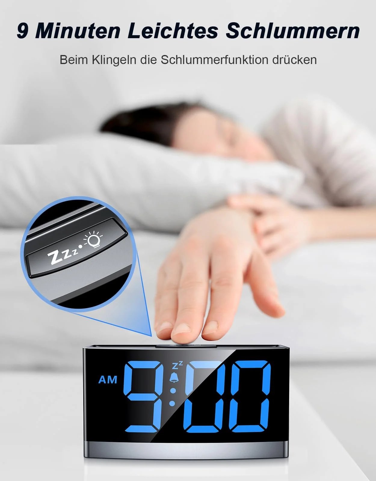 Цифровой будильник Rolgno, настольные часы, синий LED, 5 уровней яркости, ночной режим, 3 тона будильника, 5 уровней громкости, 12/24 ч, питание от USB, фото №4 Цифровой будильник Rolgno, настольные часы, синий LED, 5 уровней яркости, ночной режим, 3 тона будильника, 5 уровней громкости, 12/24 ч, питание от USB, фото №4