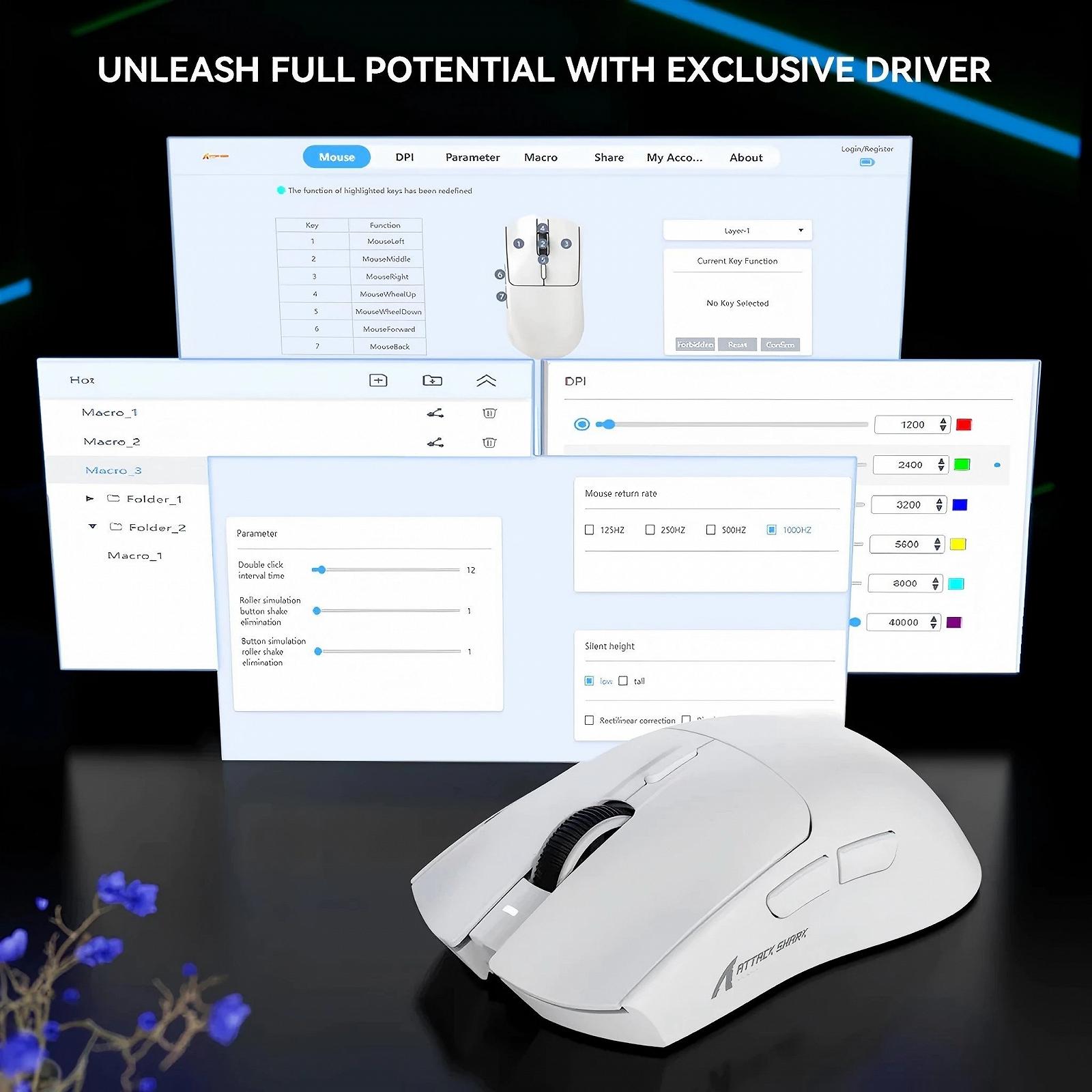 Миша Attack Shark X1 White 40000DPI PAM3395PRO Wireless Bluetooth із зарядною базою, фото №9