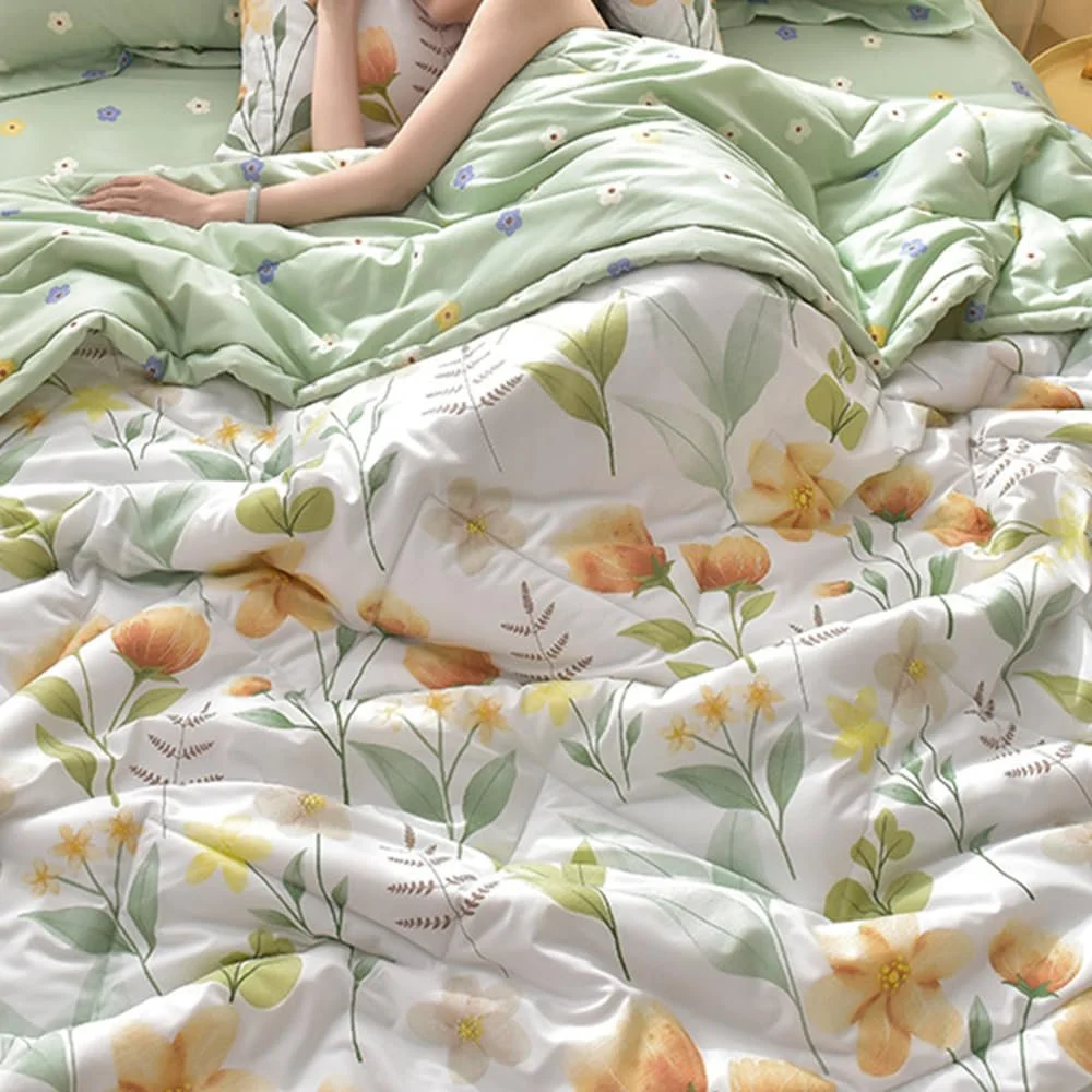 Покривало Chickwin 150 x 200 см стьобане зелене трава квіти, фото №4