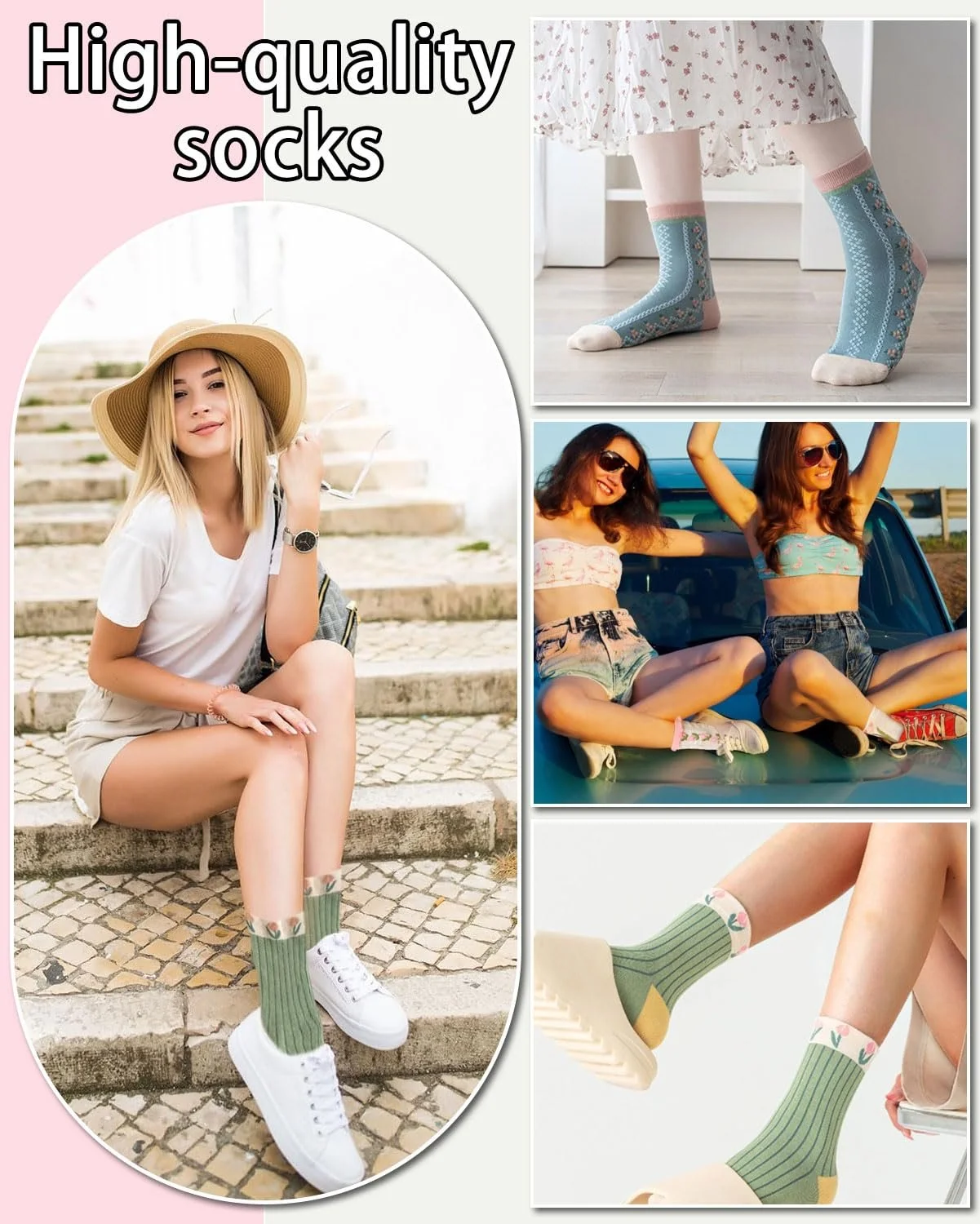 Шкарпетки Жіночі з квітковим візерунком Бавовняні Кольорові 4 пари, фото №5