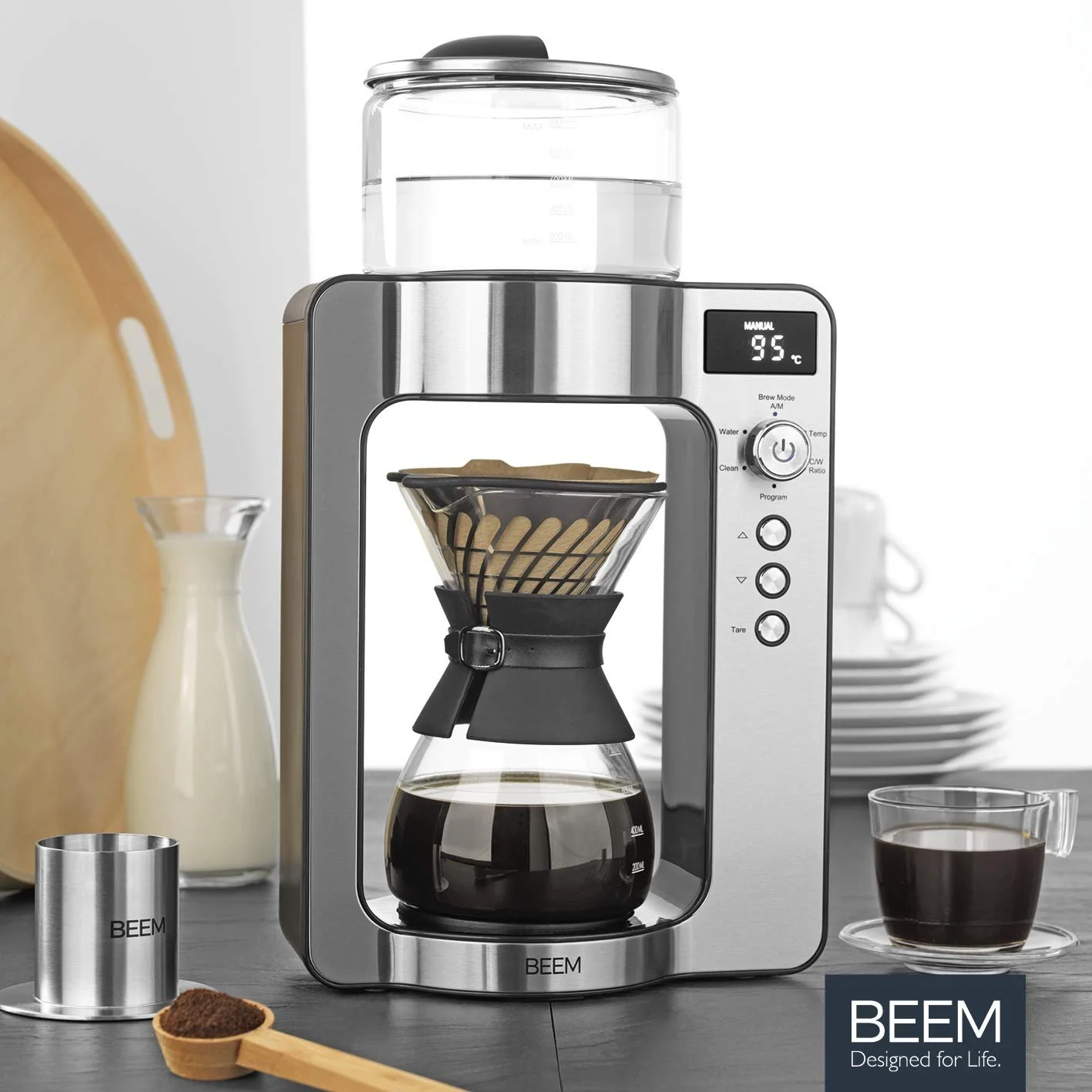 Капельная кофеварка BEEM Basic Selection 3597 POUR OVER Нержавеющая сталь Стеклянный кувшин 0.75 л Вращающаяся головка Черный Серебристый, фото №6